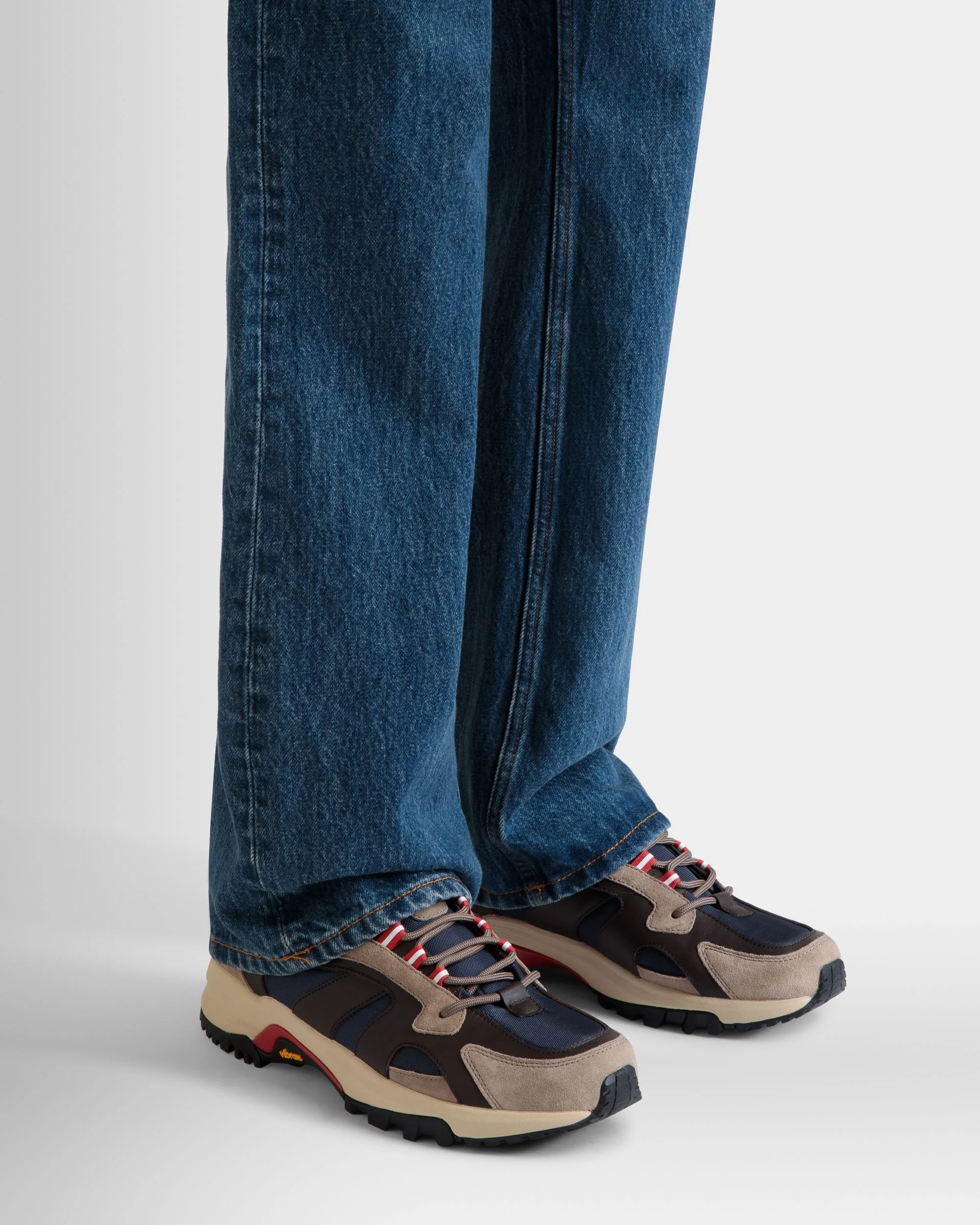 Faster Sneaker in Taupe and Ebano Leather and Nylon - Image 2
