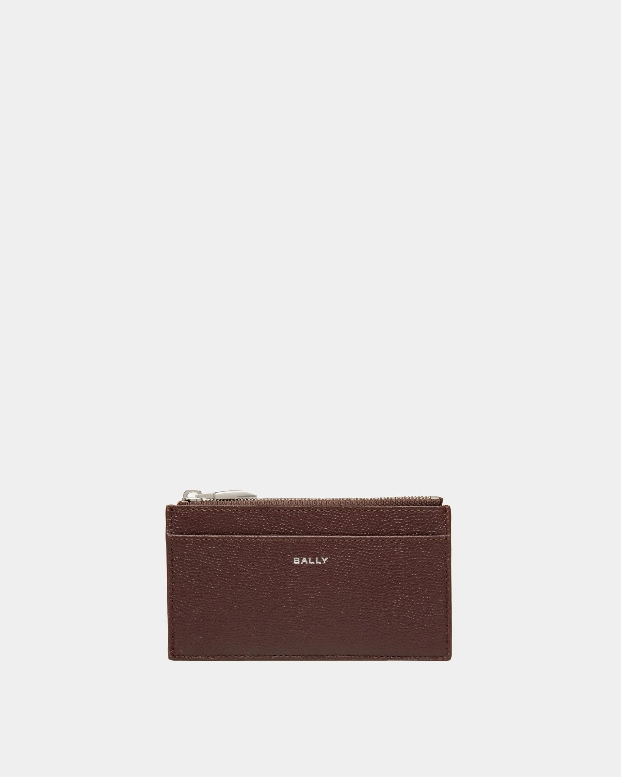 Flag Coin Card Holder In Chestnut Brown And Red Embossed Leather