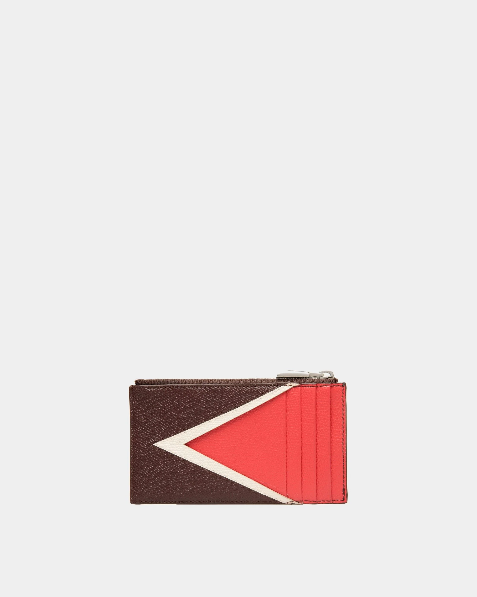 Flag Coin Card Holder In Chestnut Brown And Red Embossed Leather - Image 2