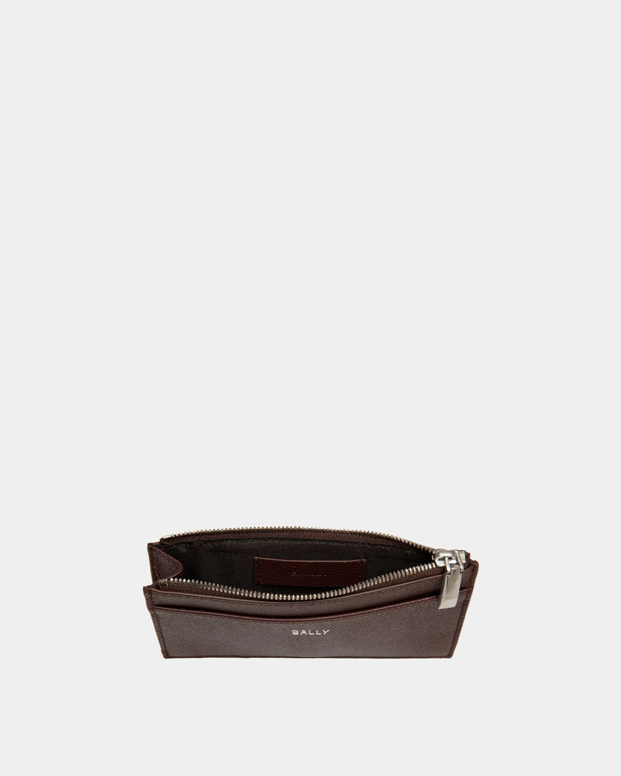 Flag Coin Card Holder In Chestnut Brown And Red Embossed Leather - Image 3