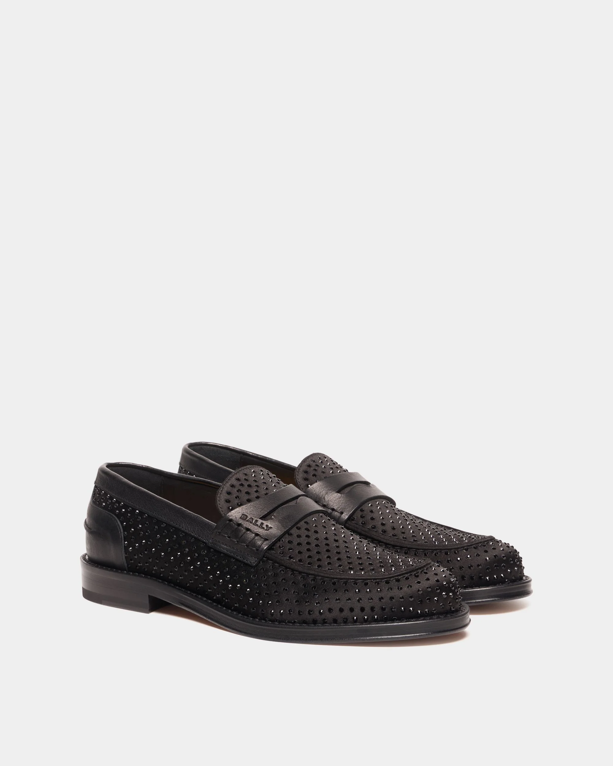 Flair Loafer in Black Fabric and Rhinestones - Image 3