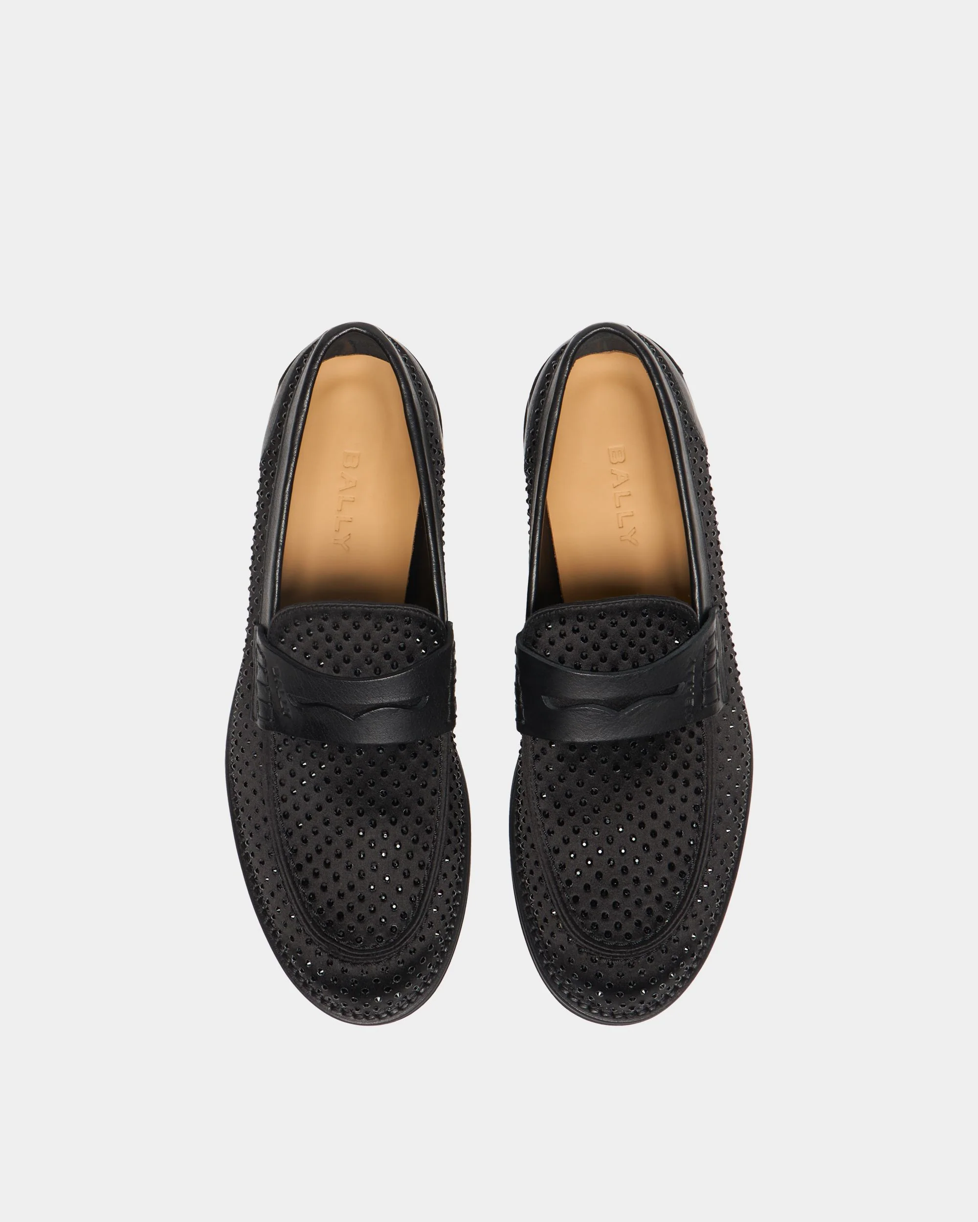 Flair Loafer in Black Fabric and Rhinestones - Image 5