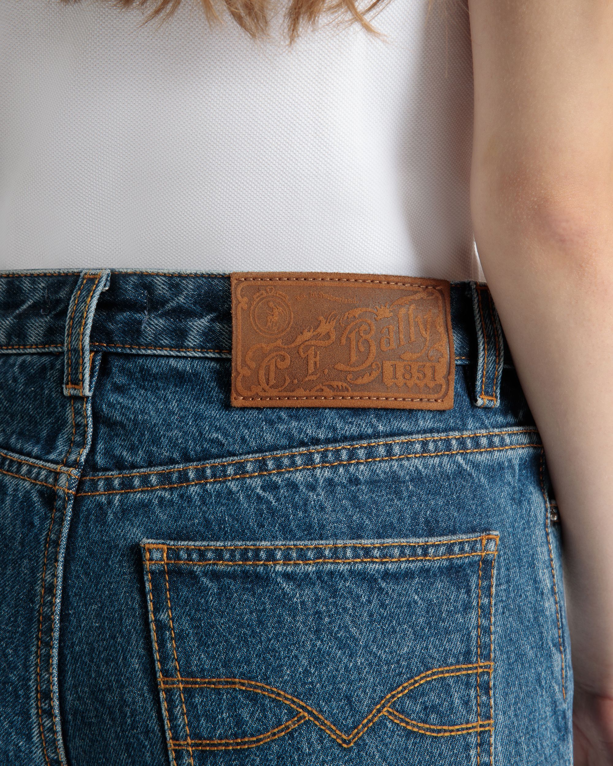 Flared Denim Pants in Medium Blue Cotton - Image 4