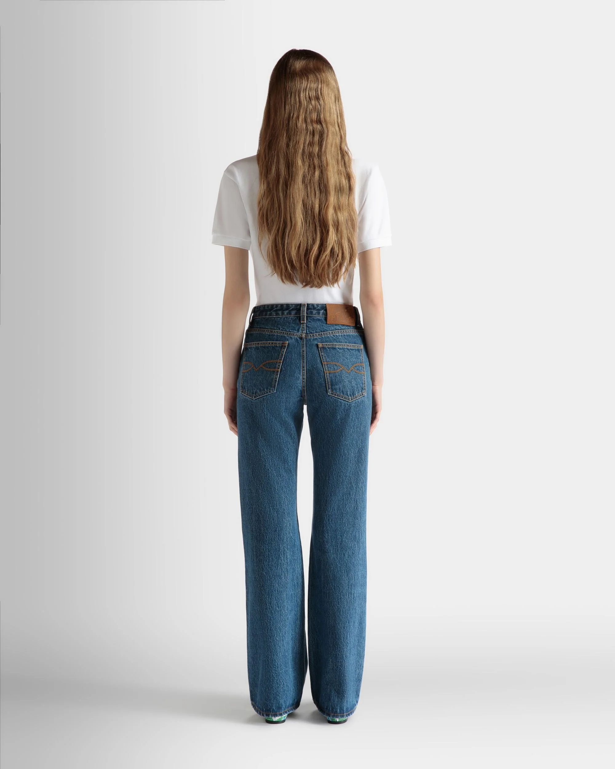 Flared Denim Pants in Medium Blue Cotton - Image 6