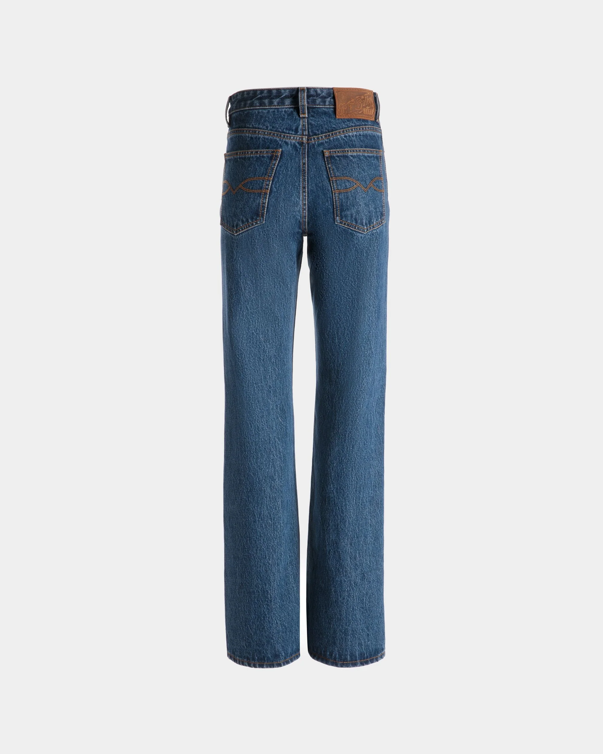 Flared Denim Pants in Medium Blue Cotton - Image 7