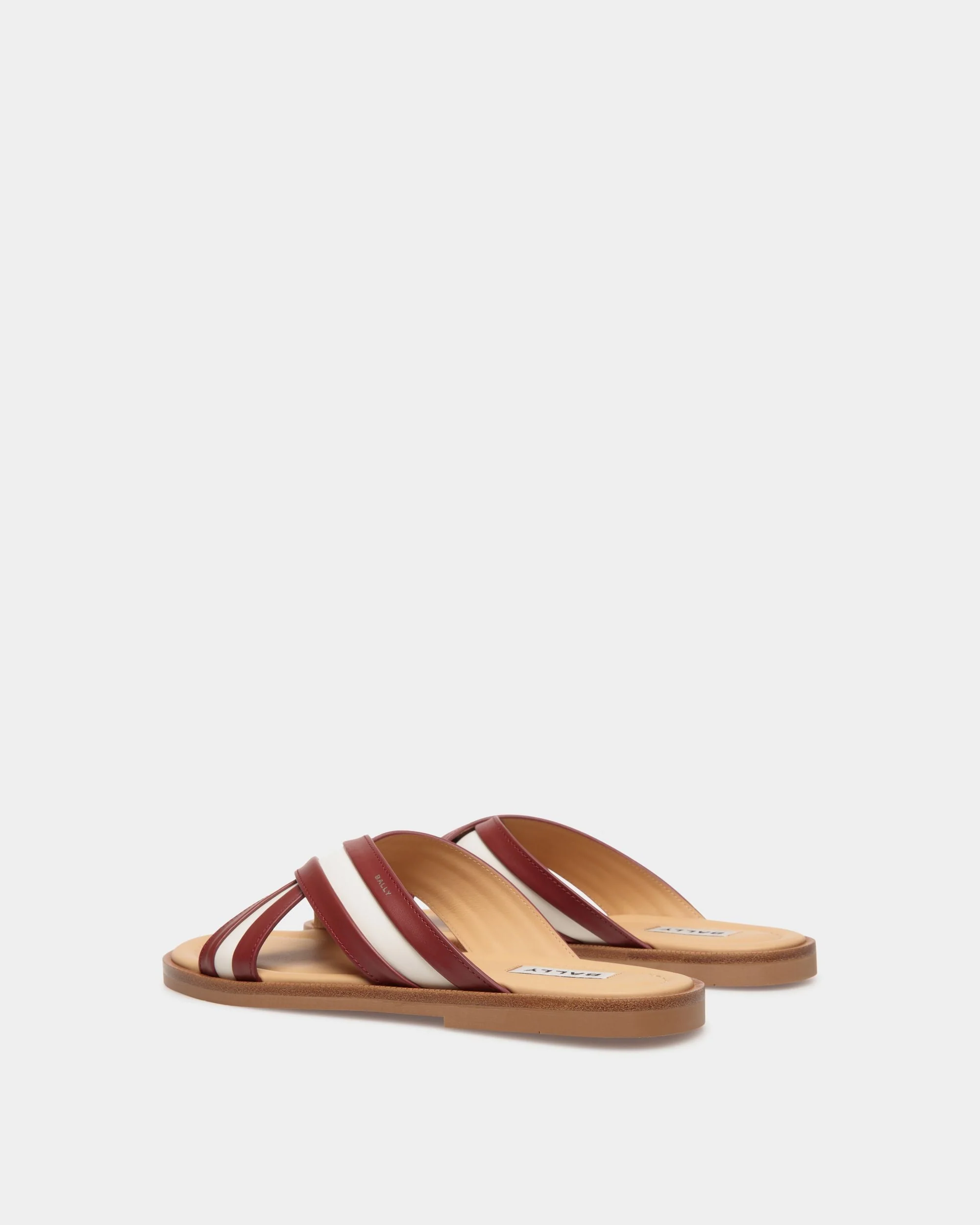 Glide Sandal in Red and White Fabric and Brown Leather - Image 3