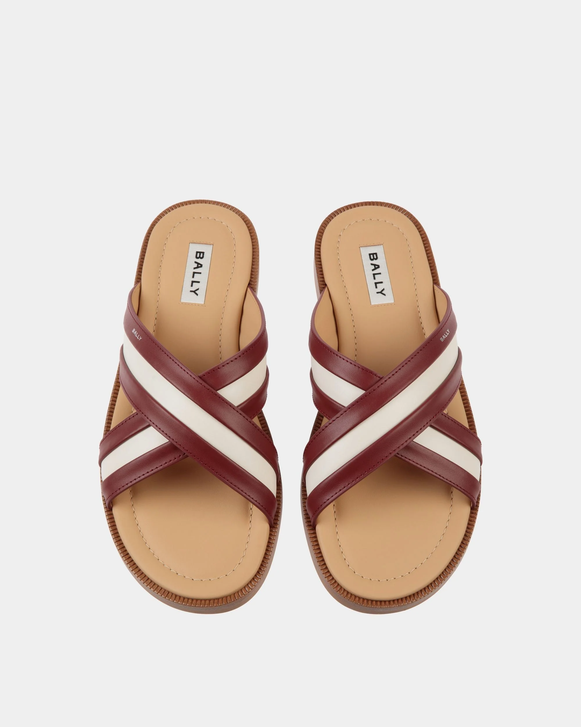 Glide Sandal in Red and White Fabric and Brown Leather - Image 4