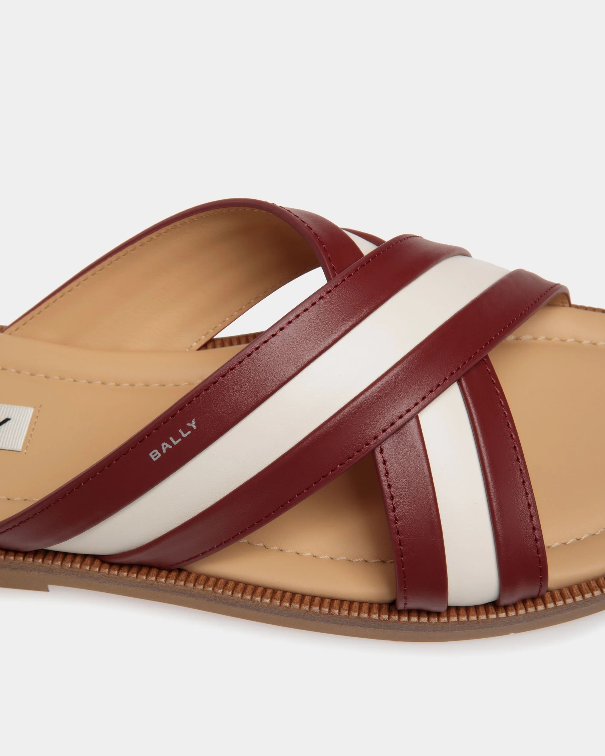 Glide Sandal in Red and White Fabric and Brown Leather - Image 5