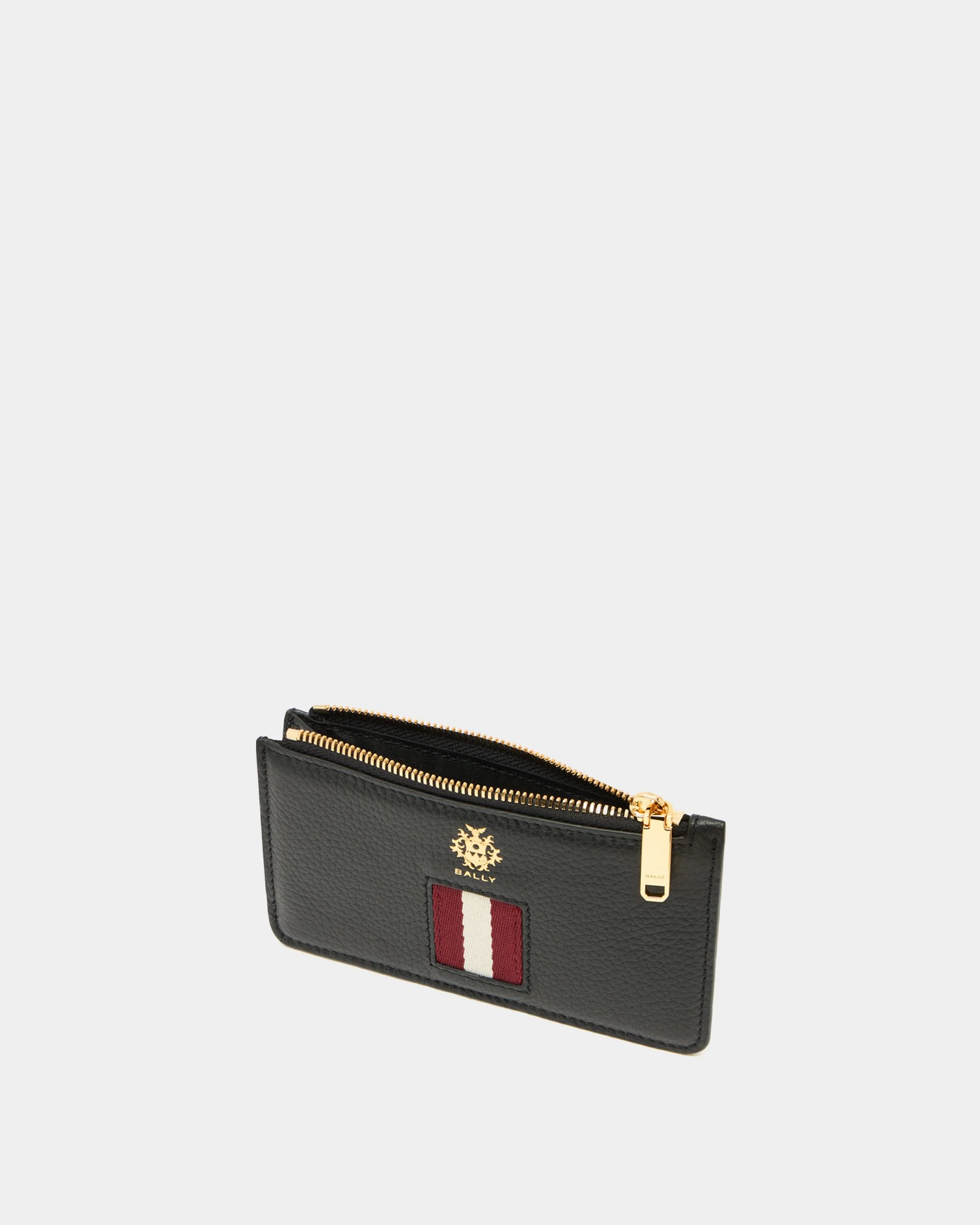 Hera Zipped Card Holder in Black Grained Leather With a Bally Ribbon - Image 3