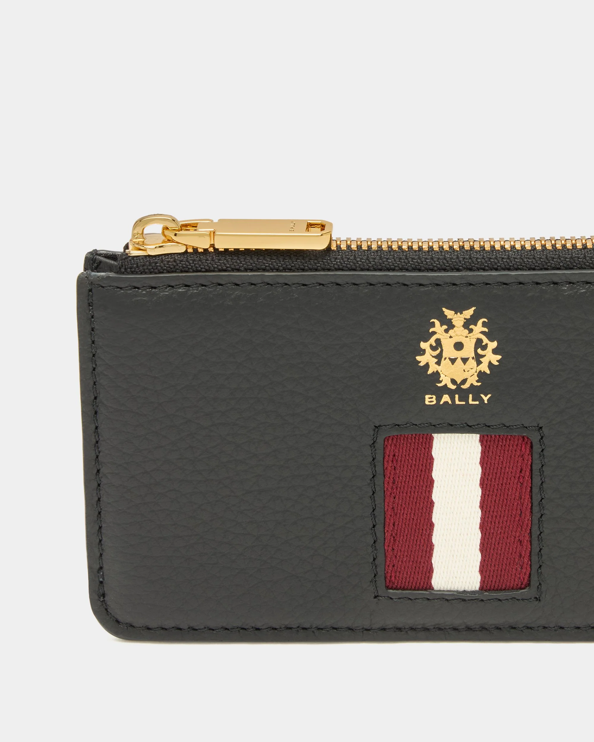Hera Zipped Card Holder in Black Grained Leather With a Bally Ribbon - Image 4