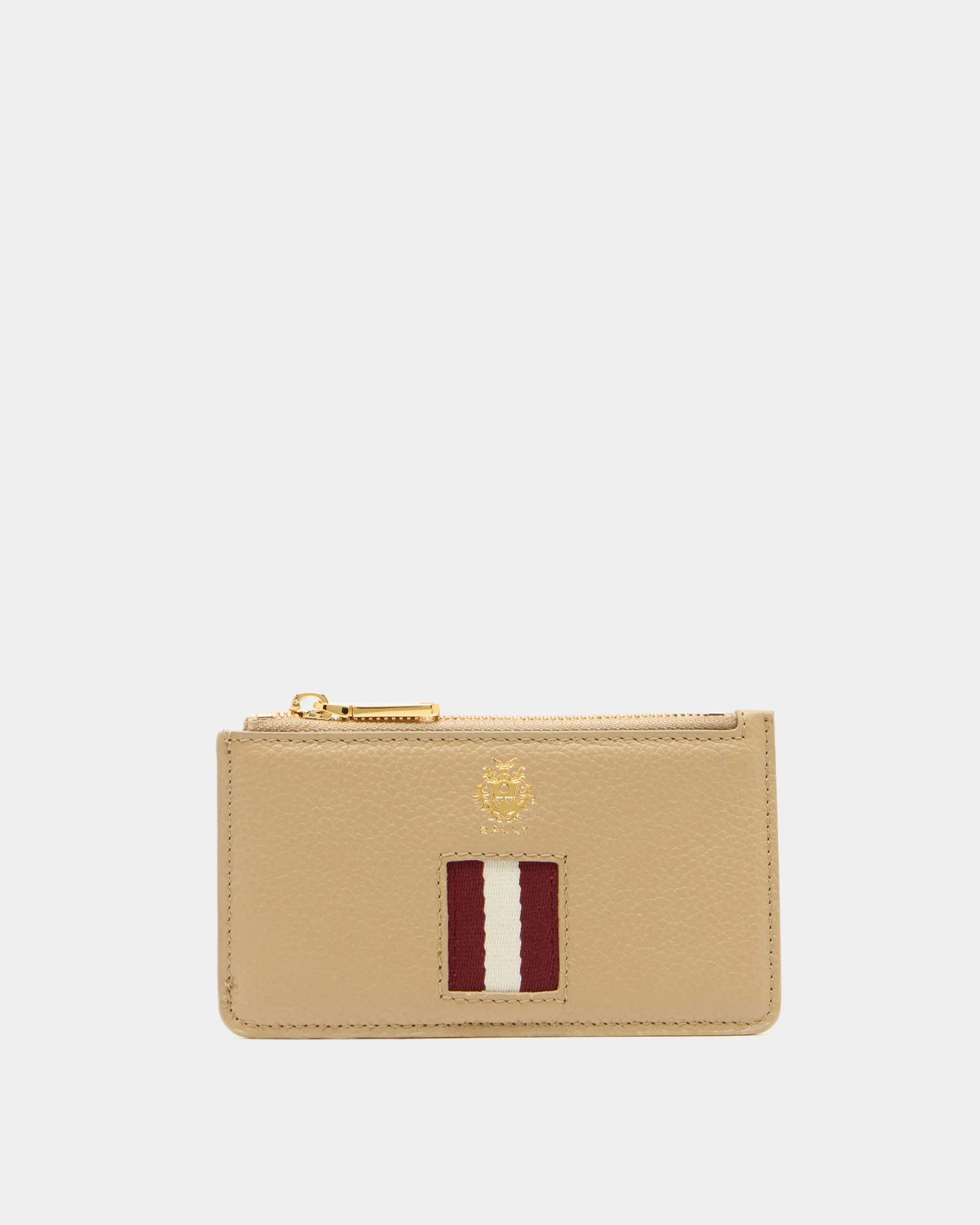 Hera Zipped Card Holder in Light Beige Grained Leather With a Bally Ribbon