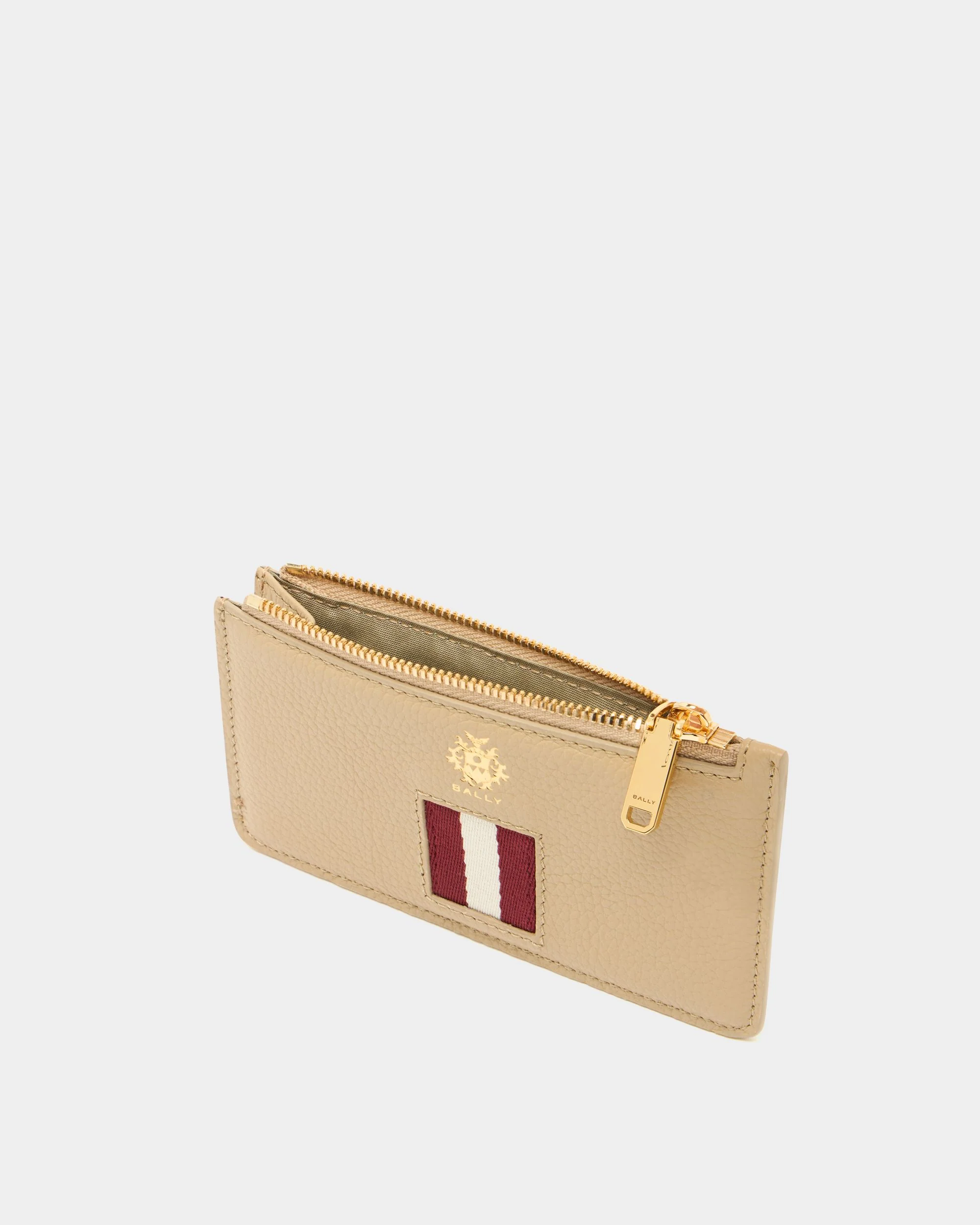 Hera Zipped Card Holder in Light Beige Grained Leather With a Bally Ribbon - Image 3
