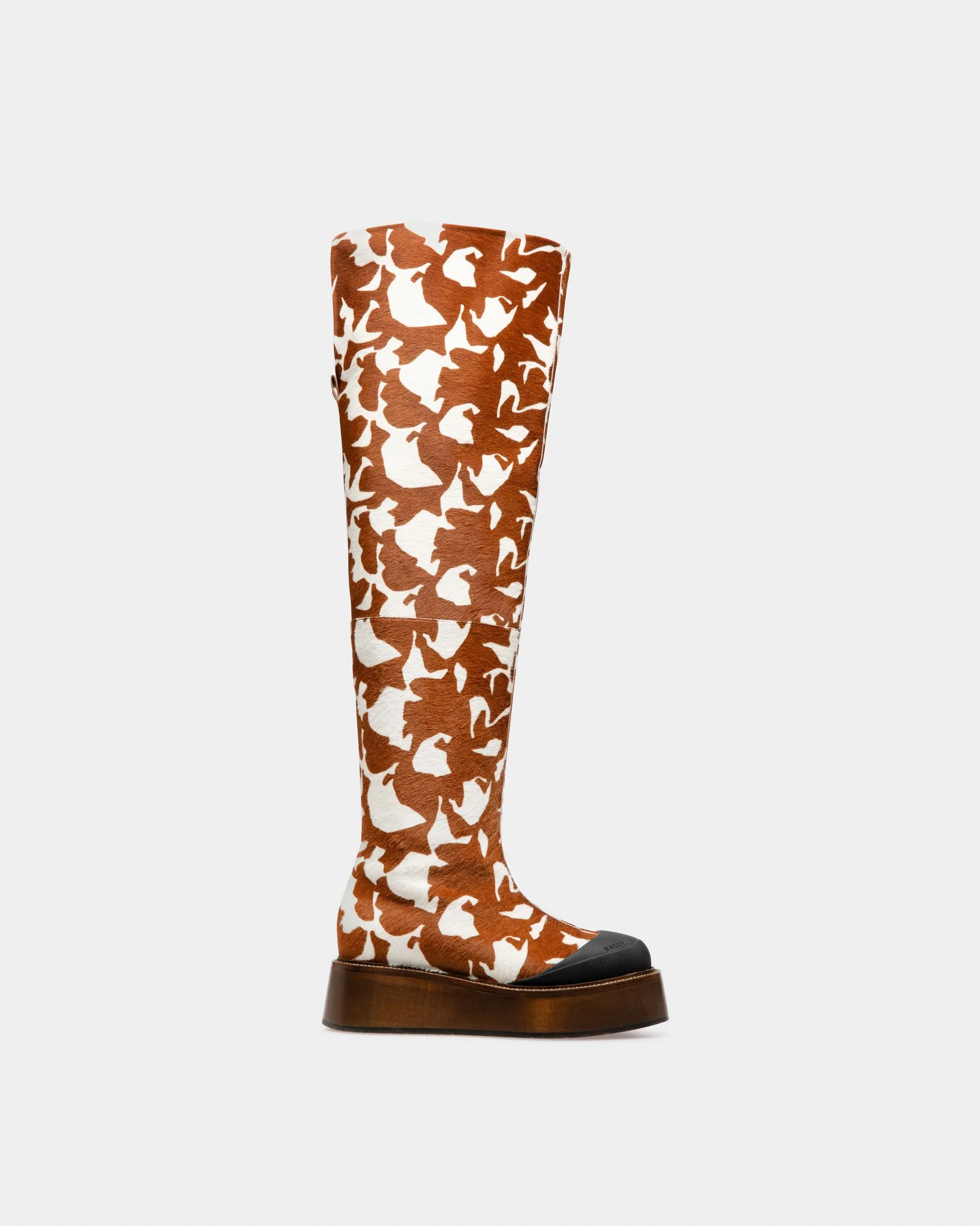 Irenne Leather Long Boots In White & Brown