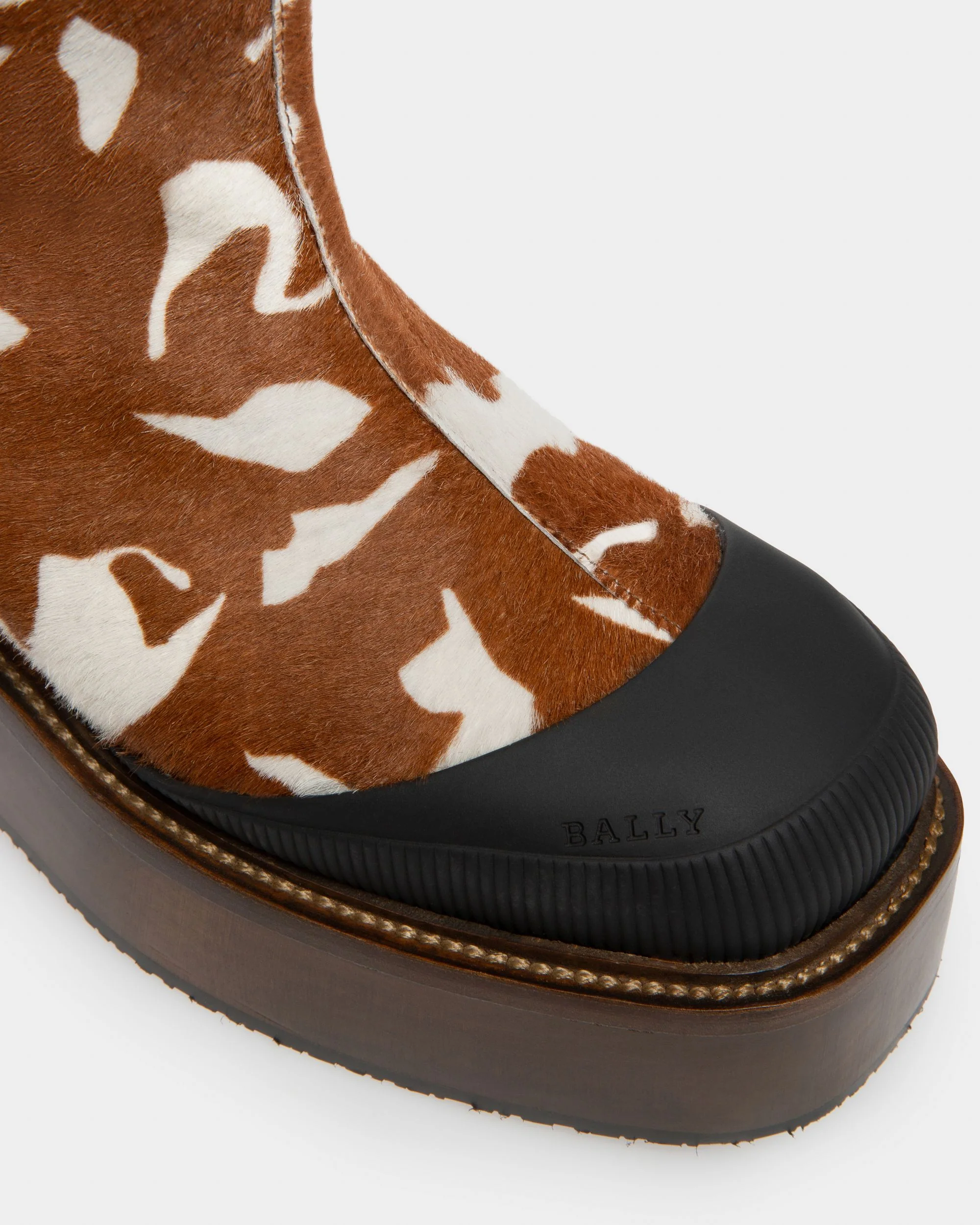 Irenne Leather Long Boots In White & Brown - Image 5
