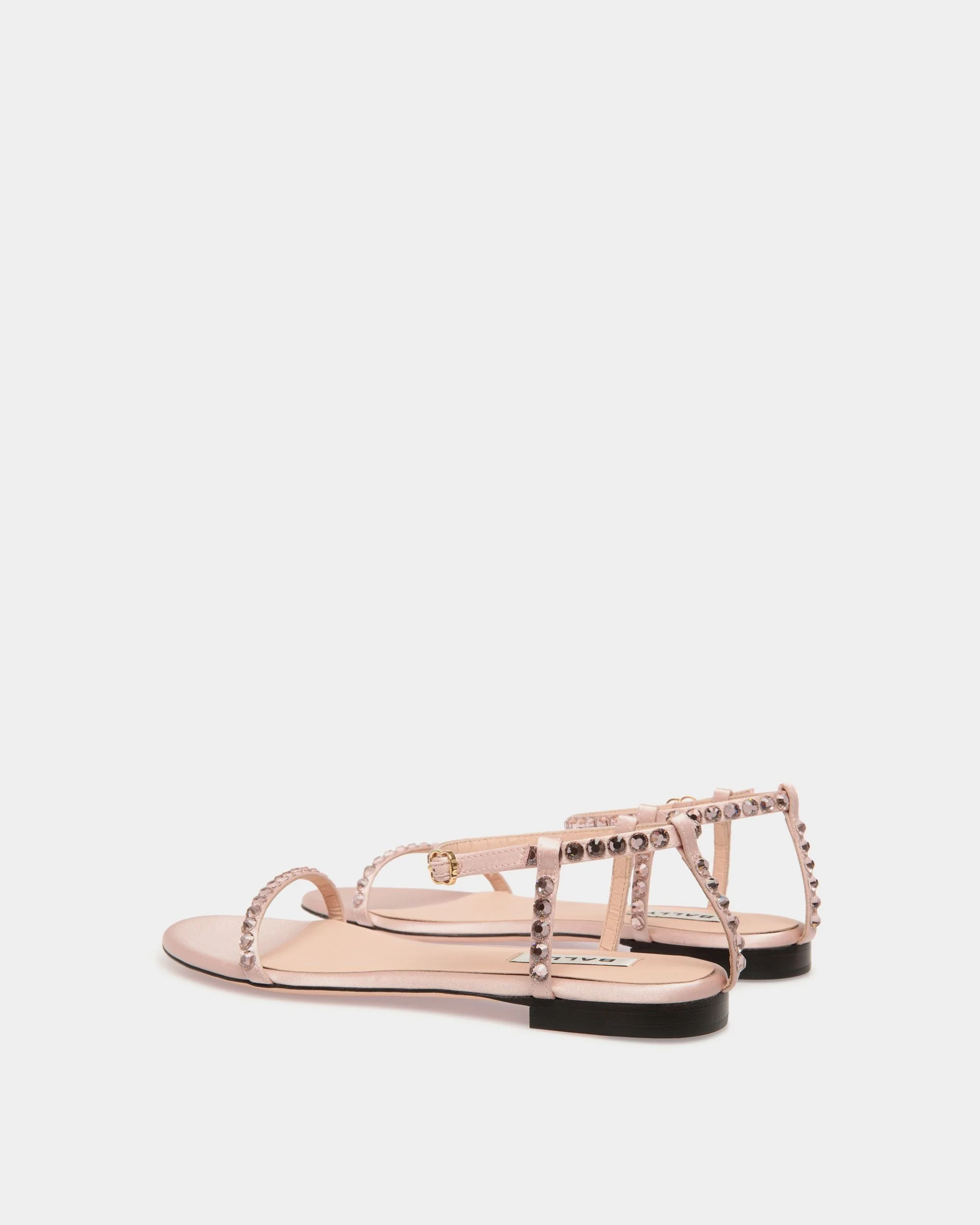 Katy Flat Sandal in Light Pink Fabric with Crystals - Image 3