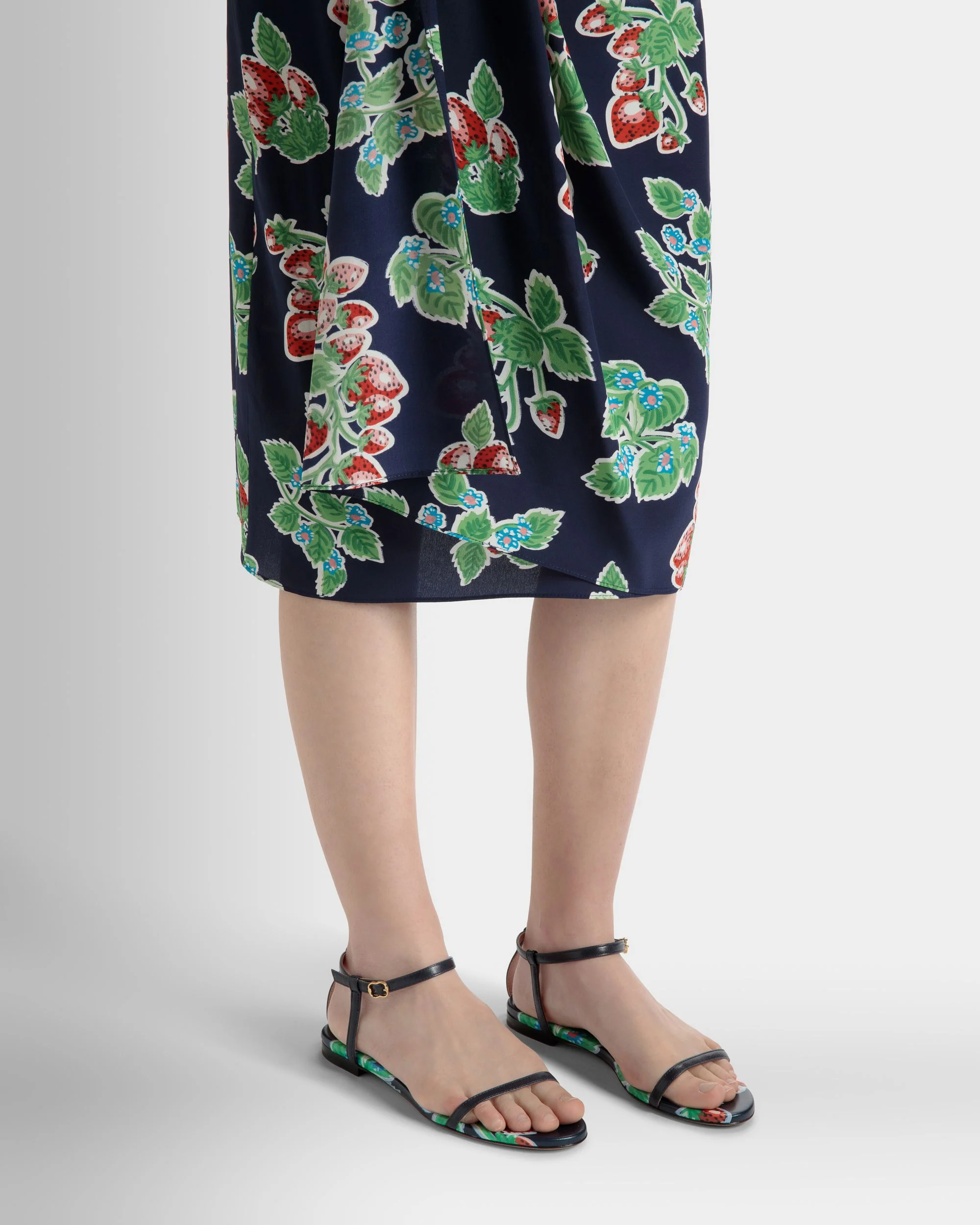 Katy Flat Sandal in Strawberry Print Brushed Leather - Image 2