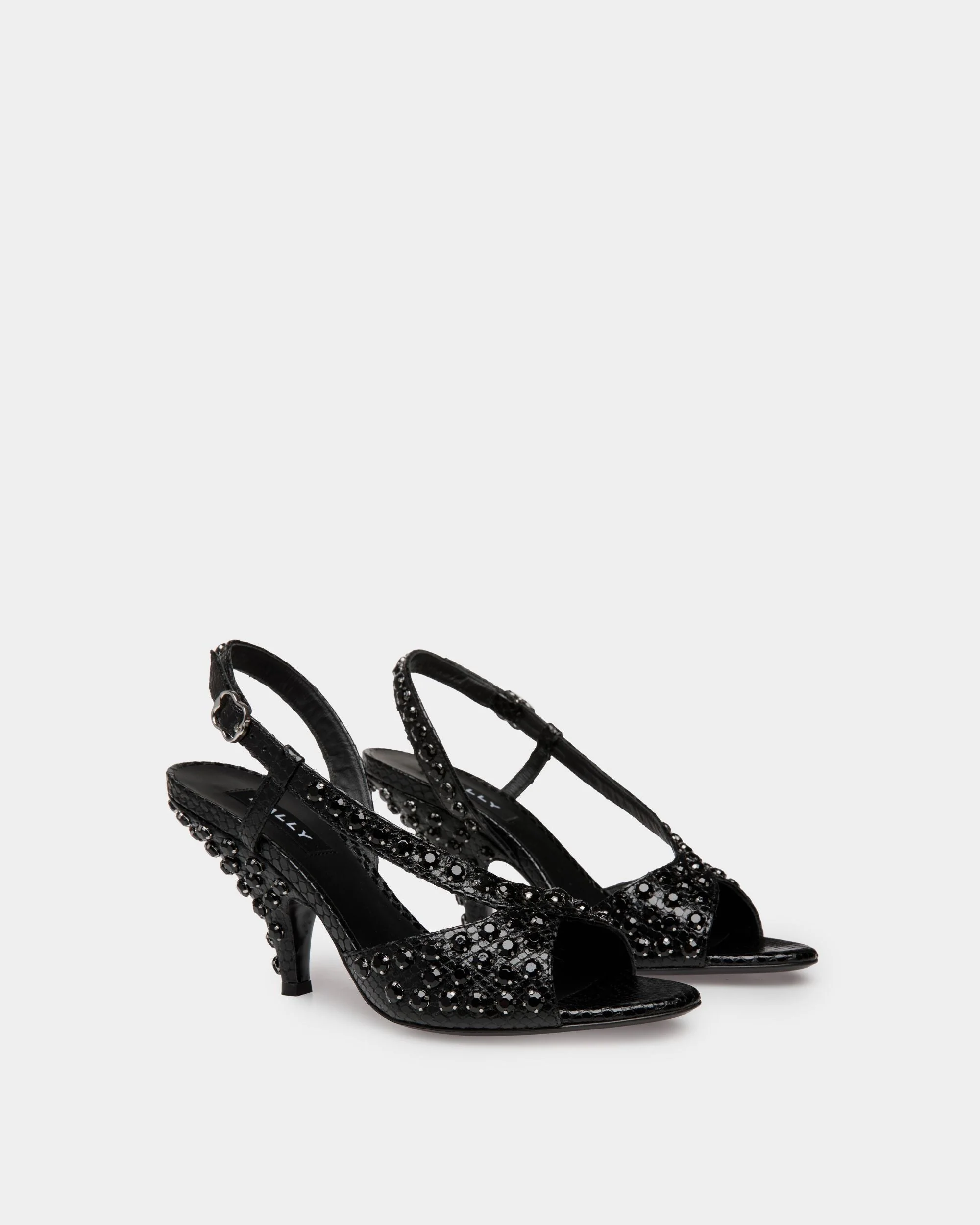 Katy Heeled Sandal in Black Python Printed Leather - Image 2