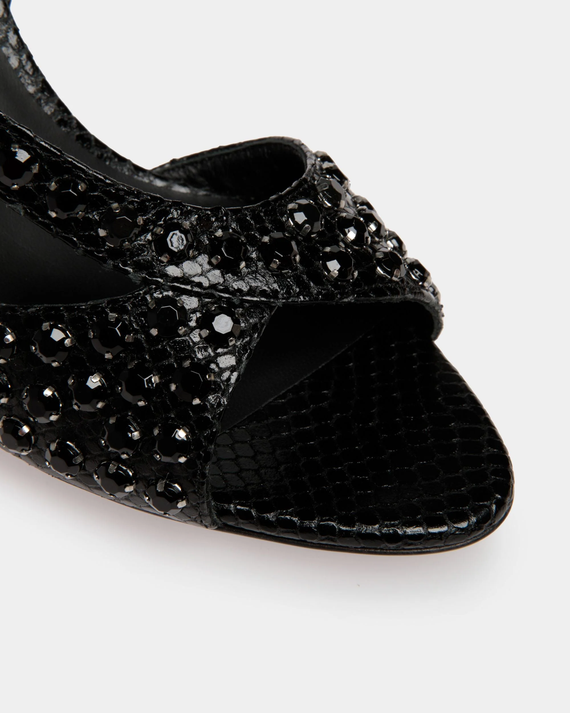 Katy Heeled Sandal in Black Python Printed Leather - Image 4
