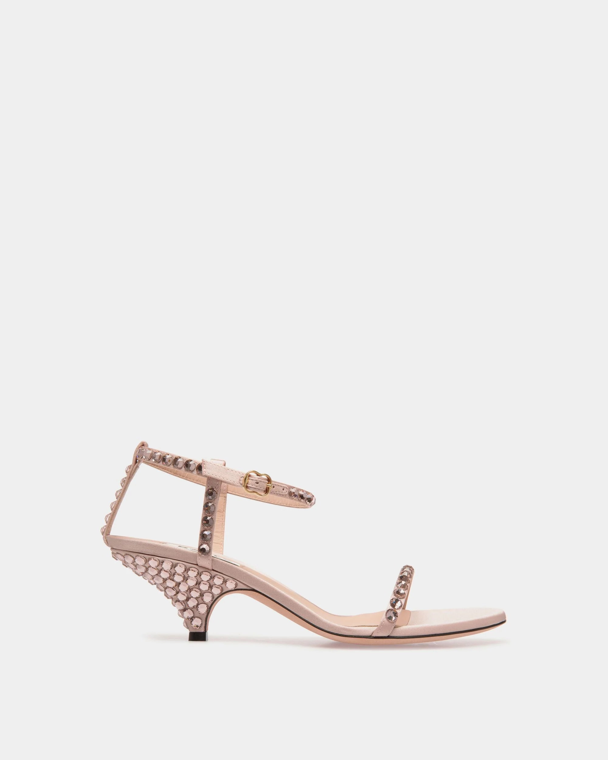 Katy Heeled Sandal in Light Pink Fabric with Crystals