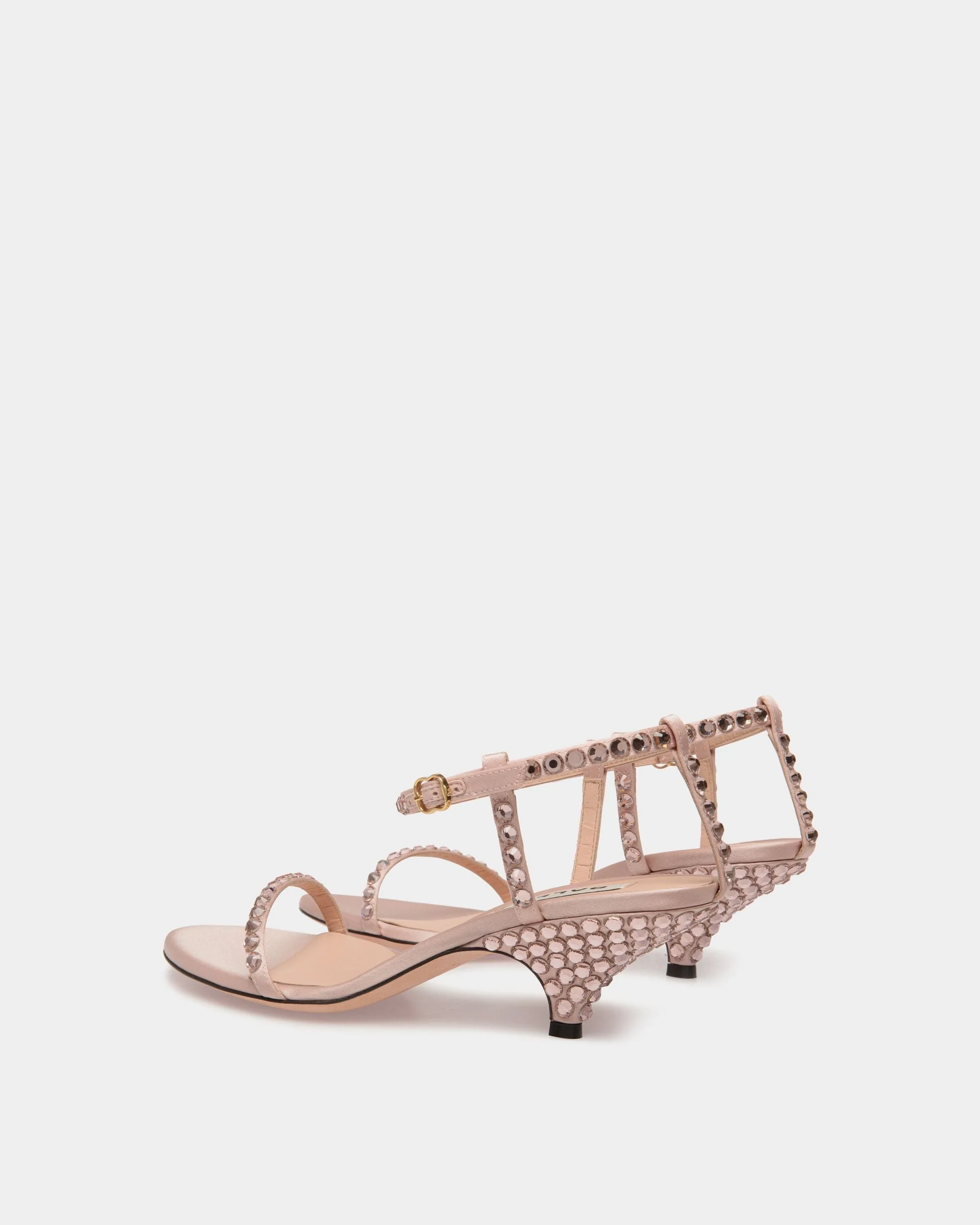 Katy Heeled Sandal in Light Pink Fabric with Crystals - Image 3