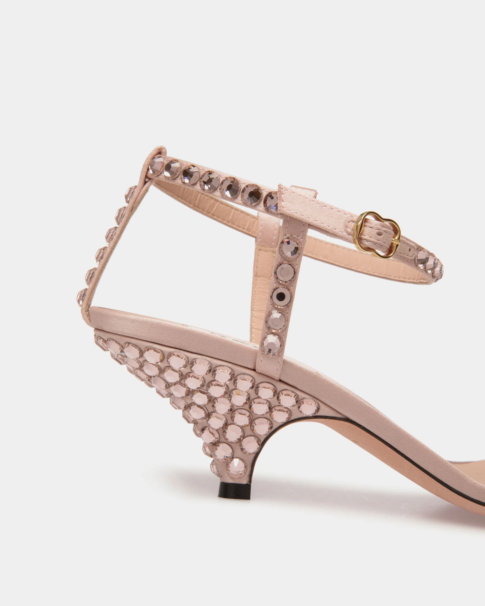 Katy Heeled Sandal in Light Pink Fabric with Crystals - Image 4