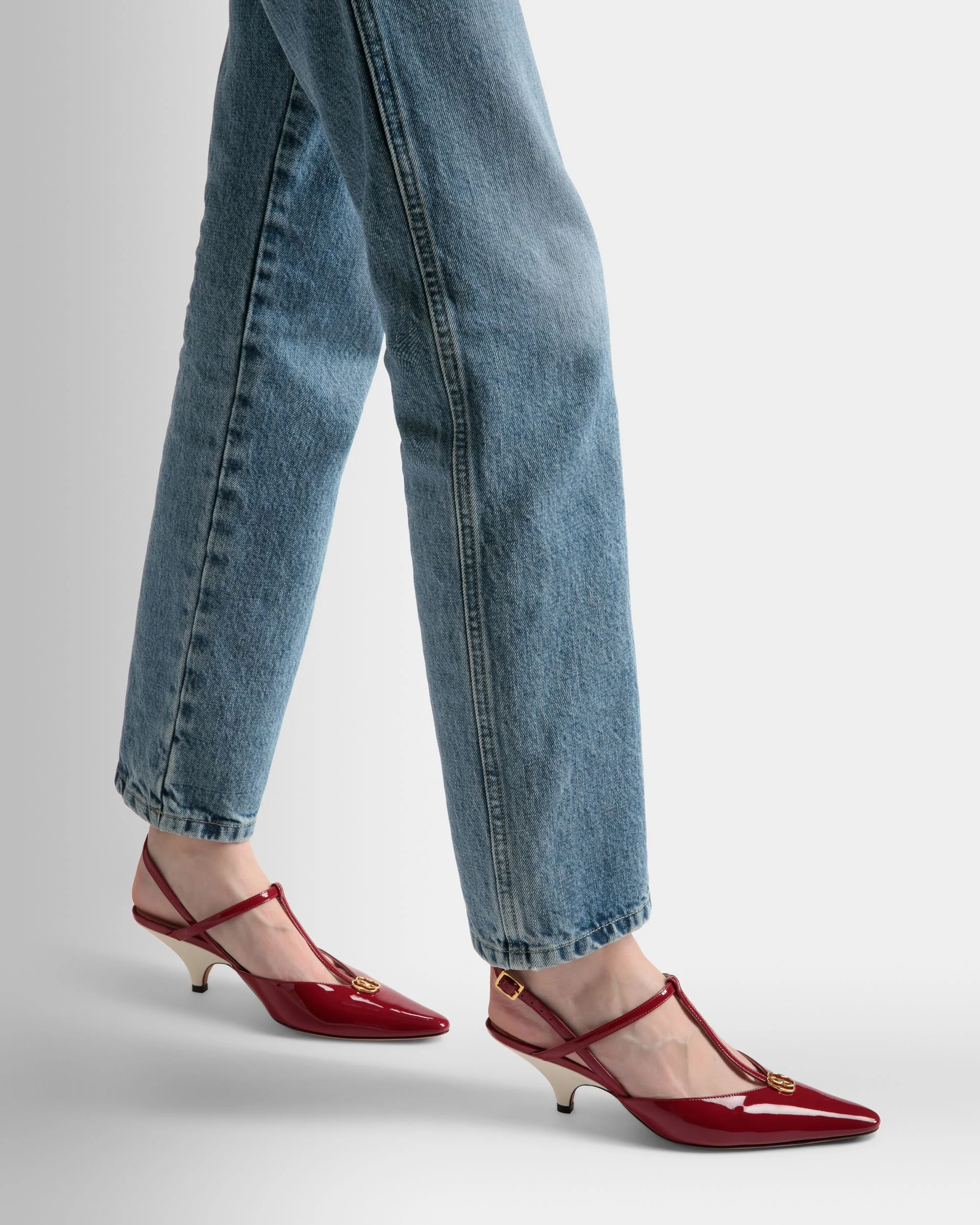 Katy Sling Pump In Ruby Red And Bone Leather - Image 2