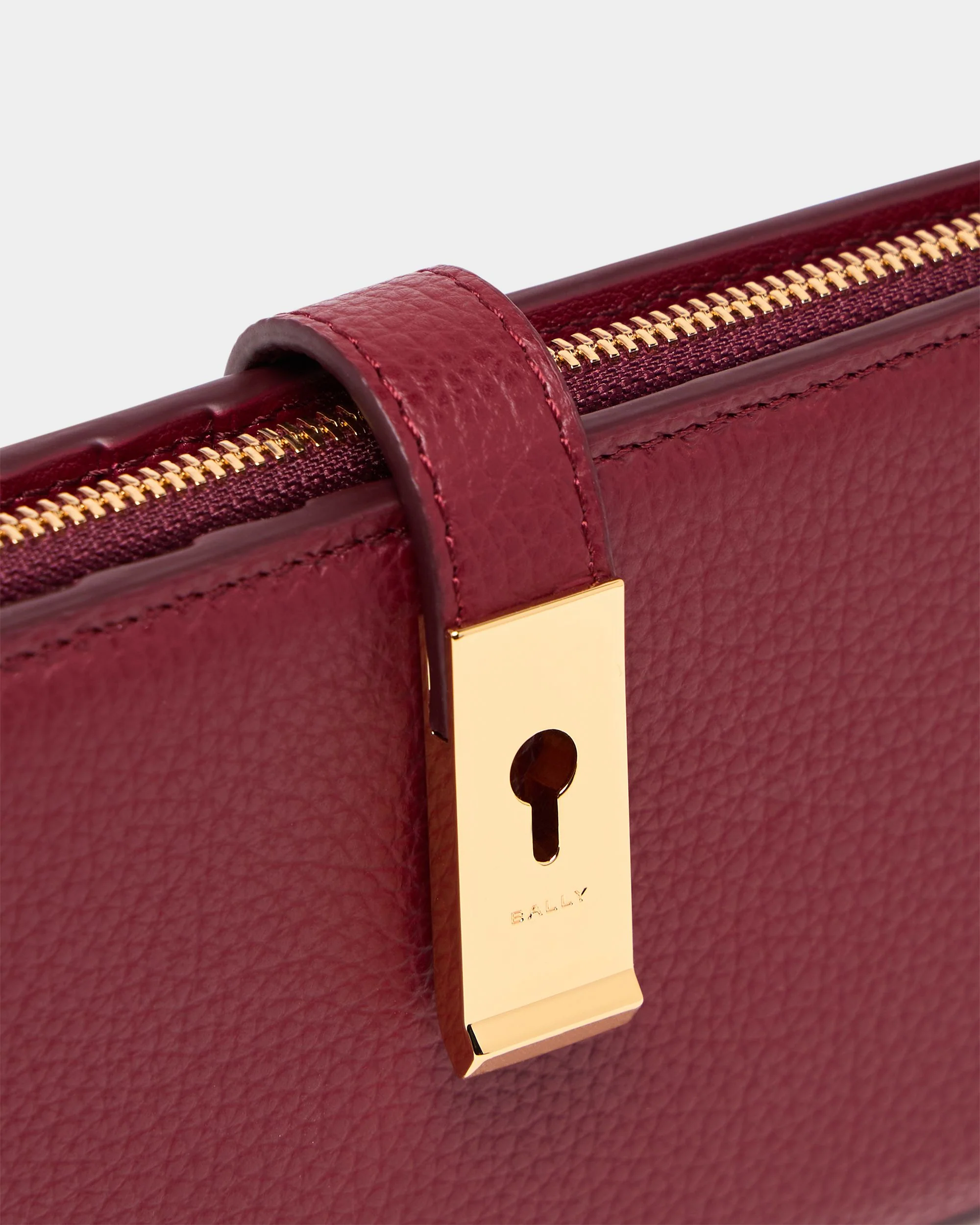 Lock Me Long Wallet in Ruby Red Grained Leather - Image 4