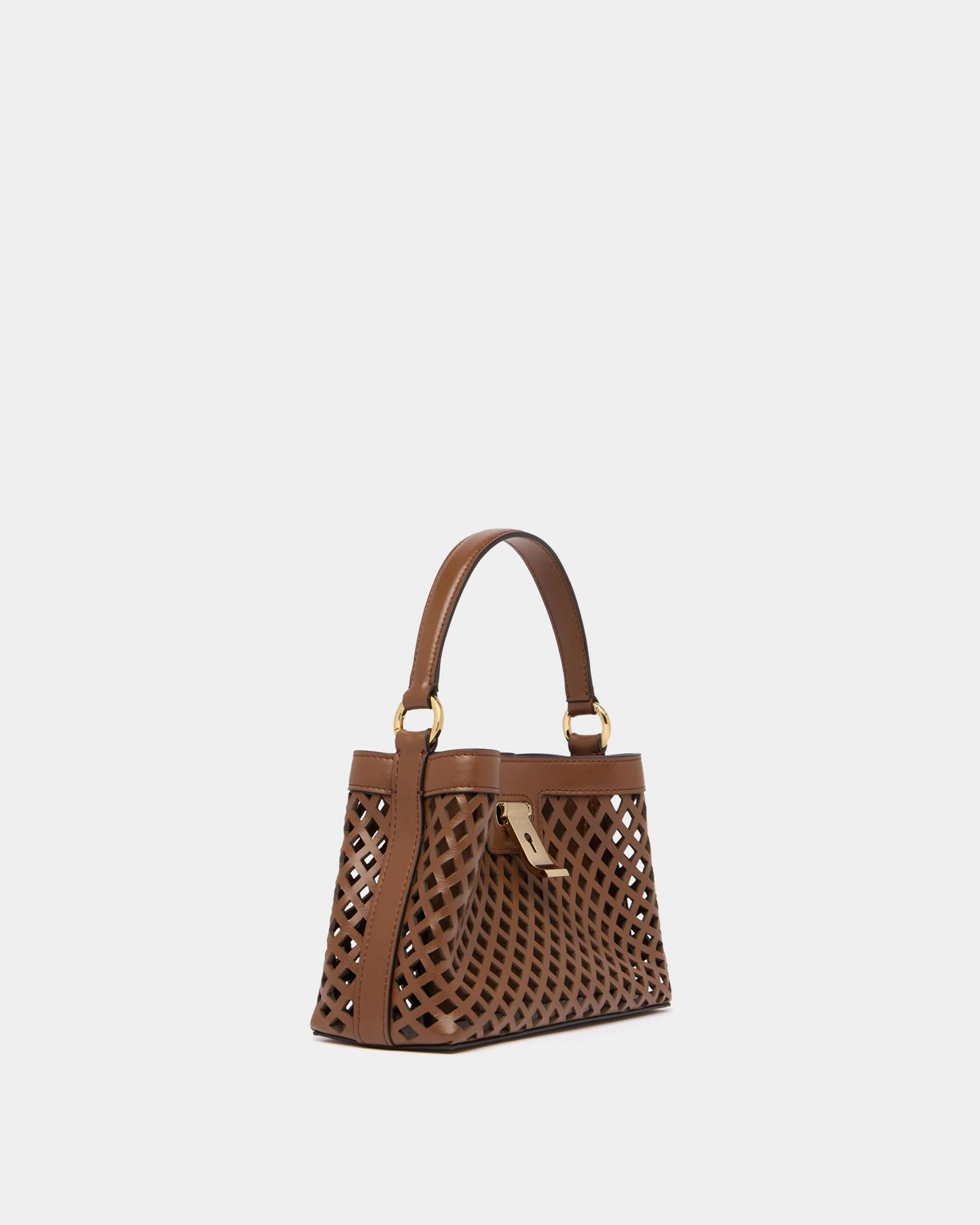 Lock Me Minibag in Brown Laser-Cut Leather - Image 3