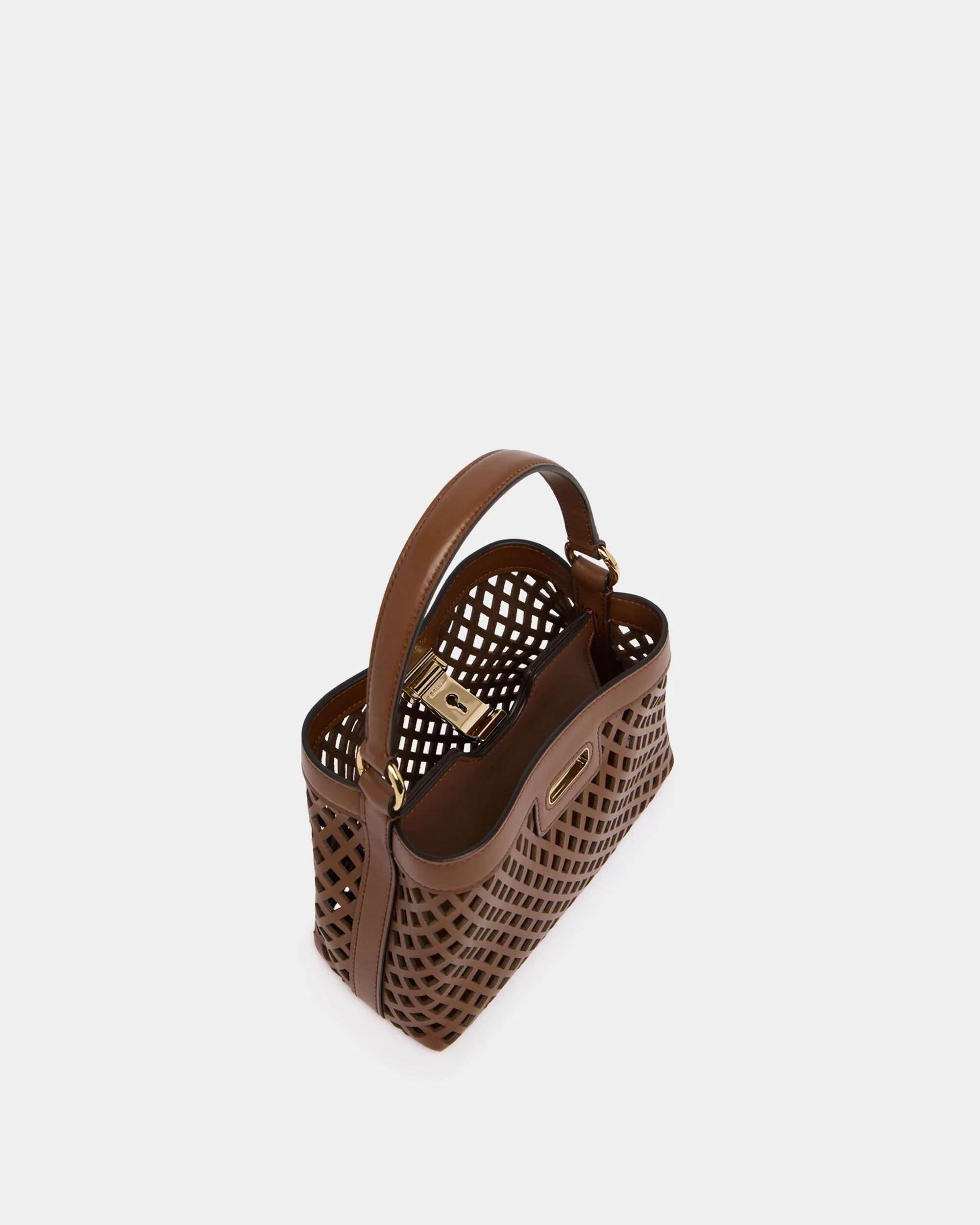 Lock Me Minibag in Brown Laser-Cut Leather - Image 4