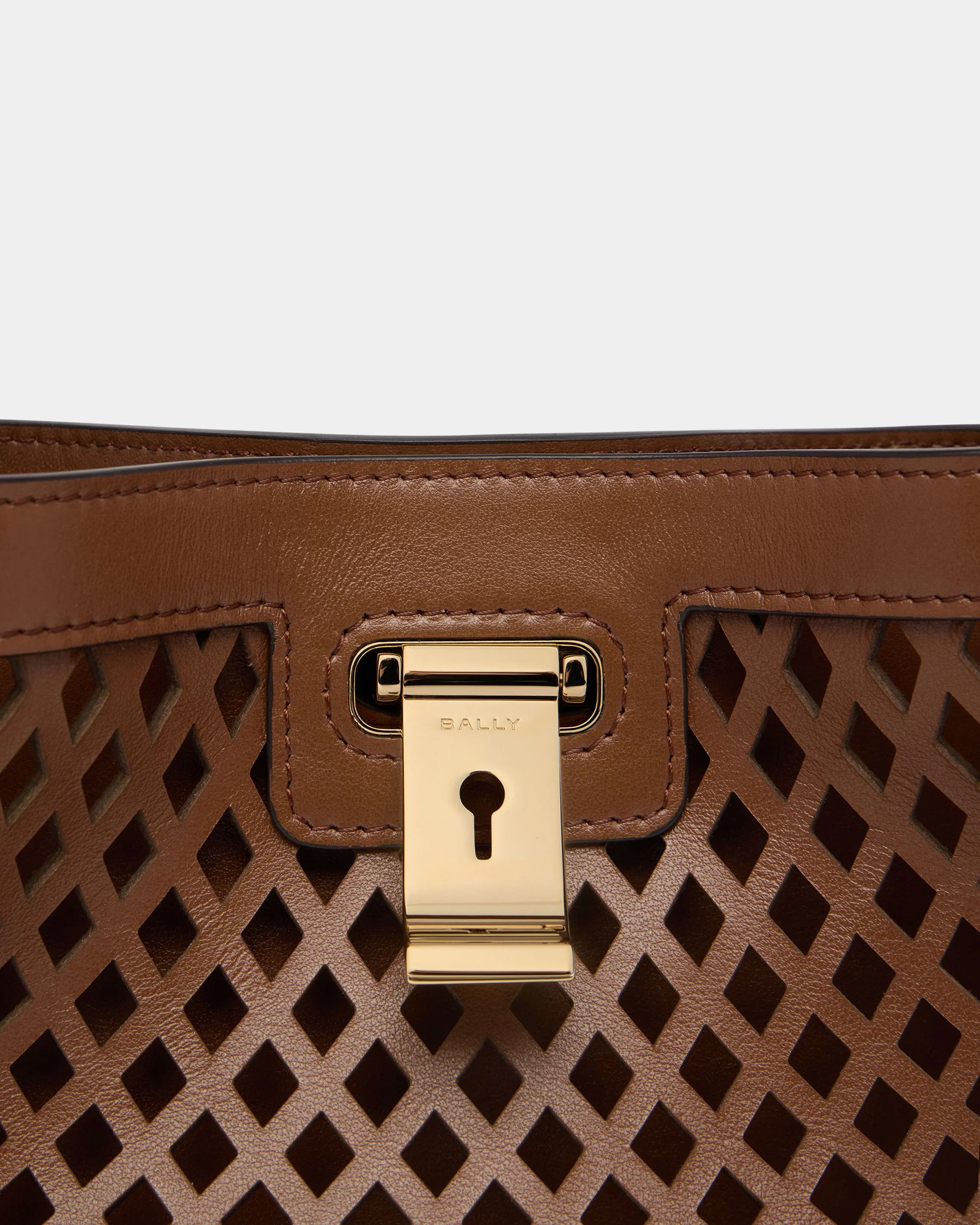 Lock Me Minibag in Brown Laser-Cut Leather - Image 5