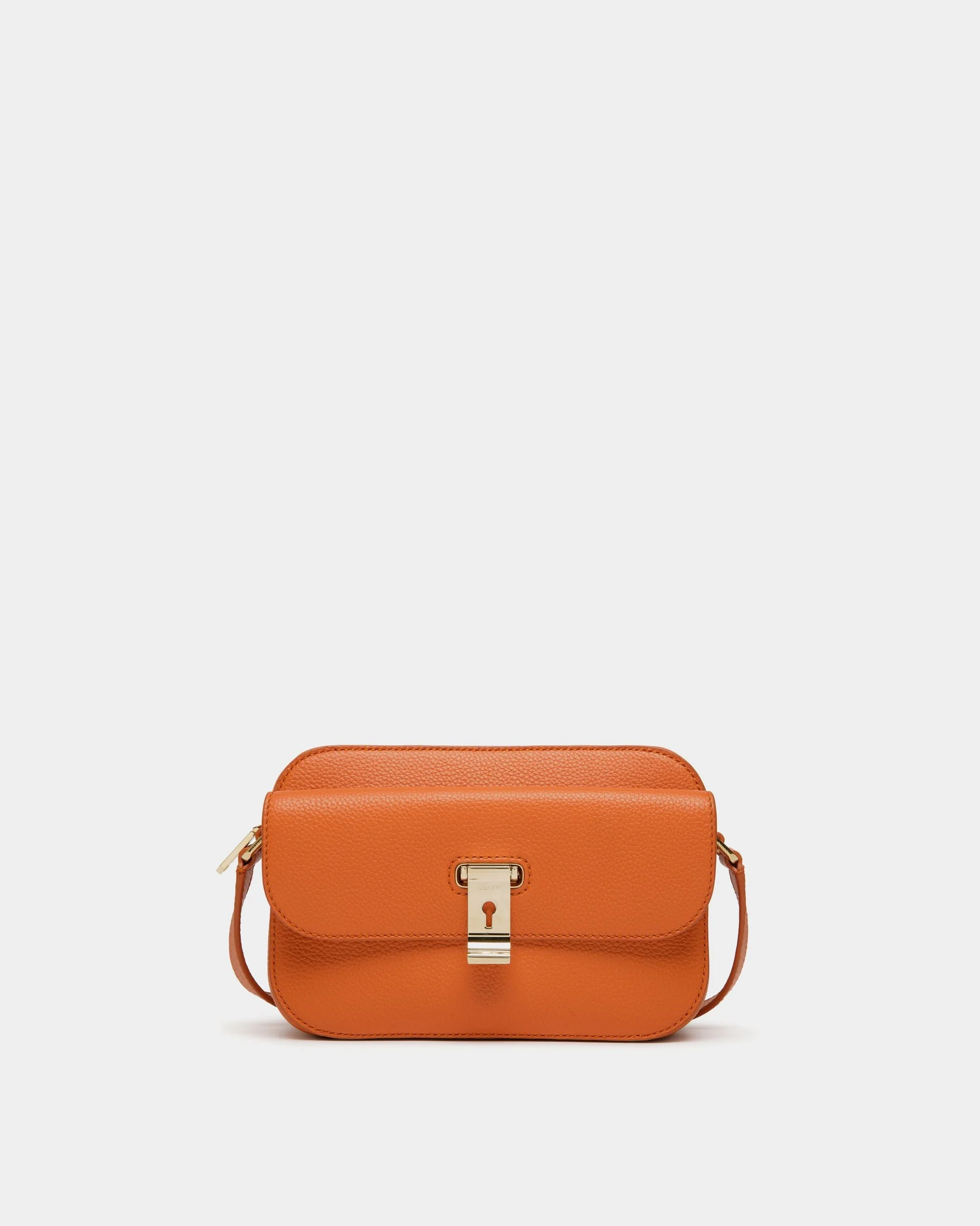 Lock Me Small Crossbody Bag in Koi Orange Grained Leather