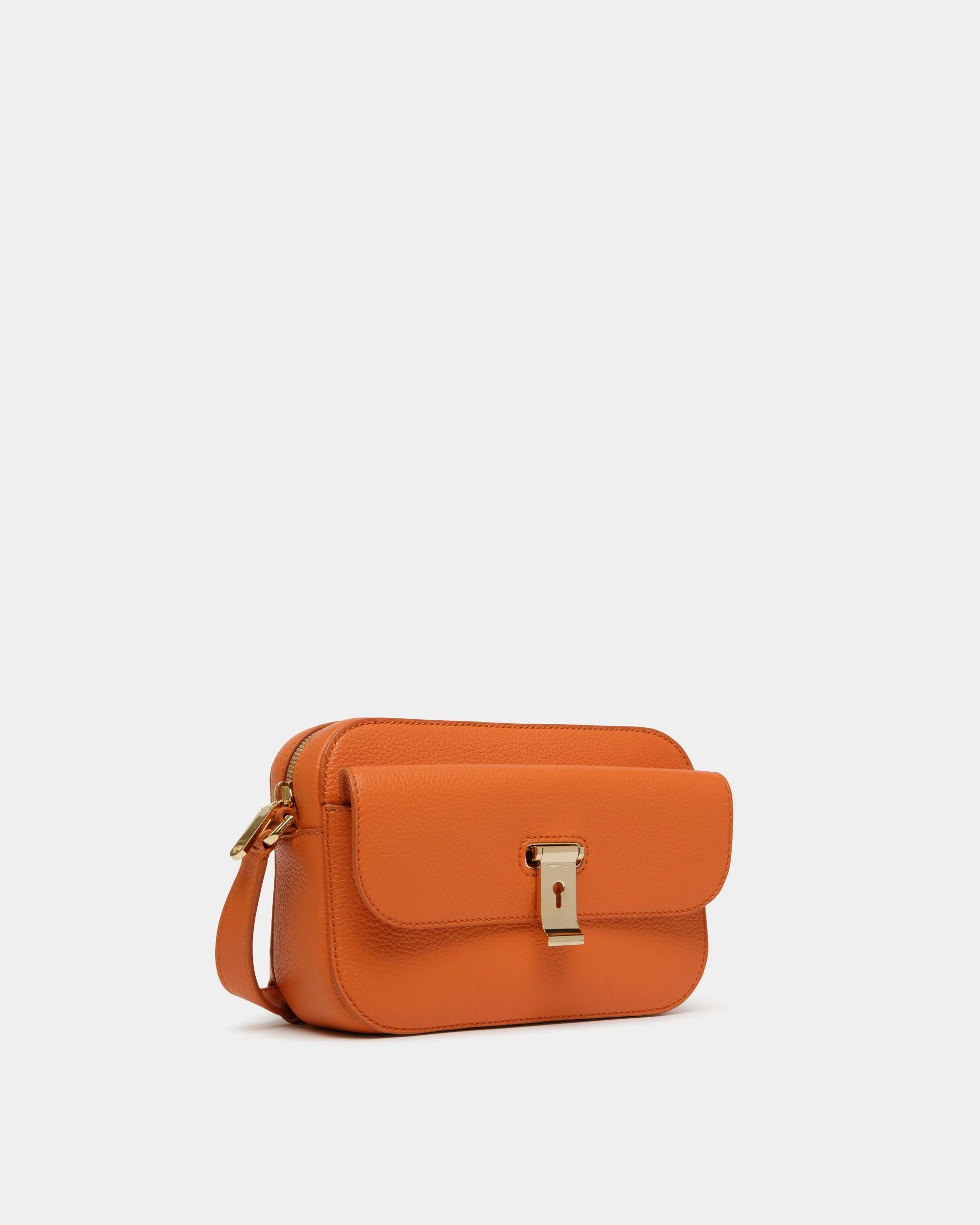 Lock Me Small Crossbody Bag in Koi Orange Grained Leather - Image 3