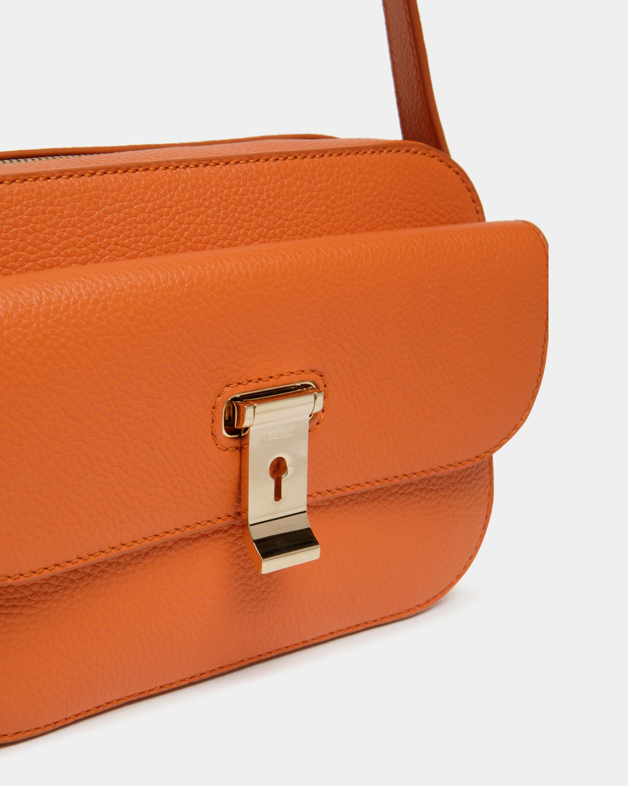 Lock Me Small Crossbody Bag in Koi Orange Grained Leather - Image 5