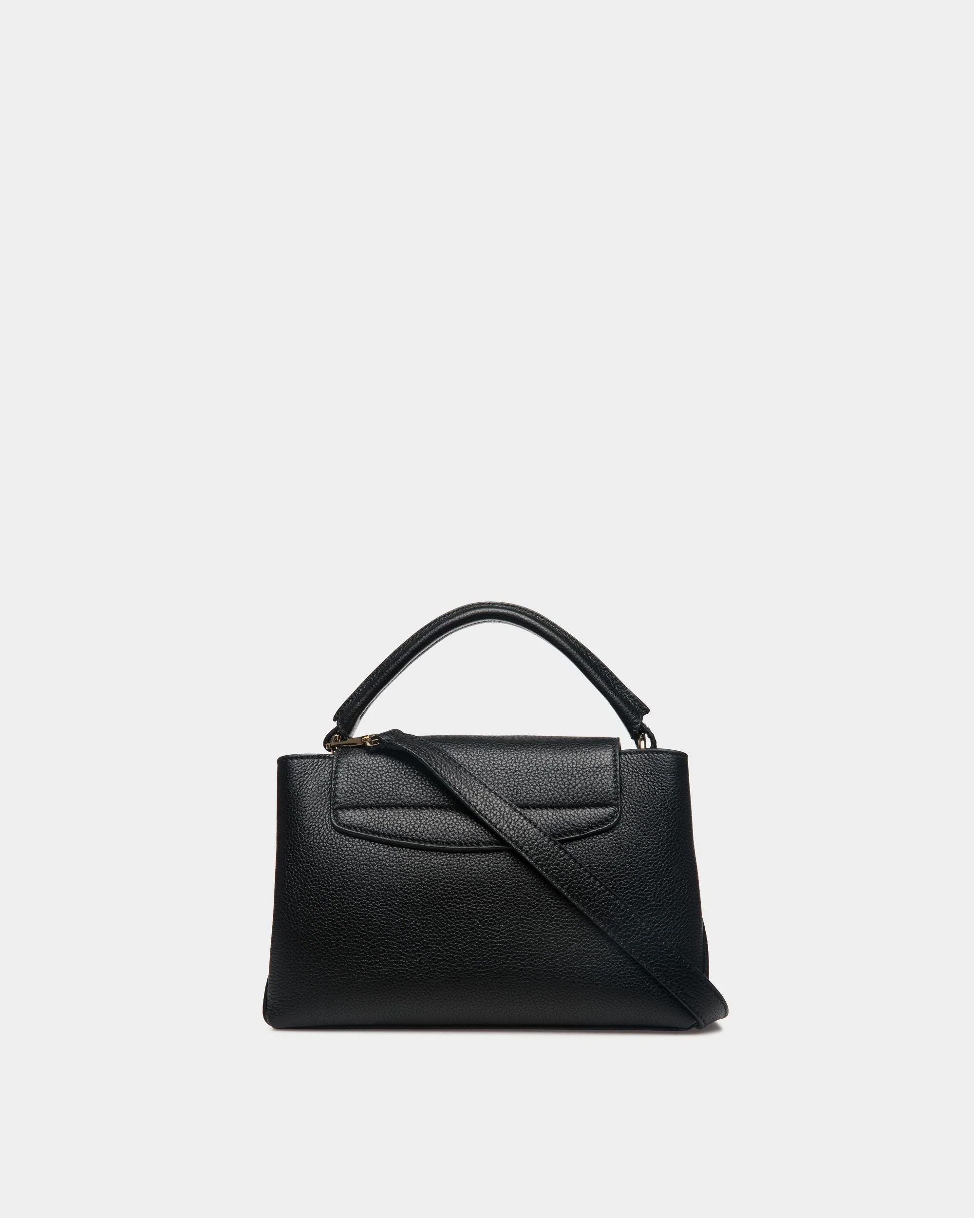 Lock Me Small Top Handle Bag in Black Grained Leather - Image 3