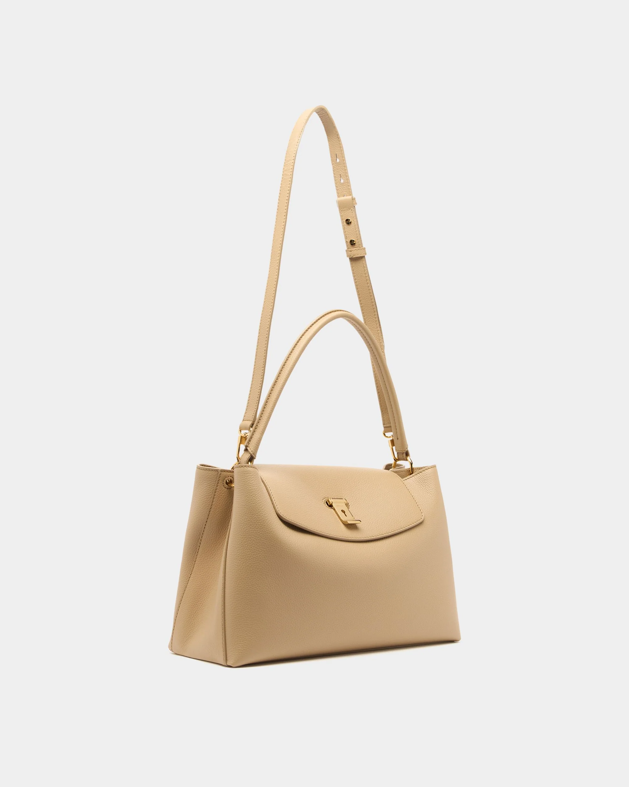 Lock Me Top Handle Bag in Light Beige Grained Leather - Image 2