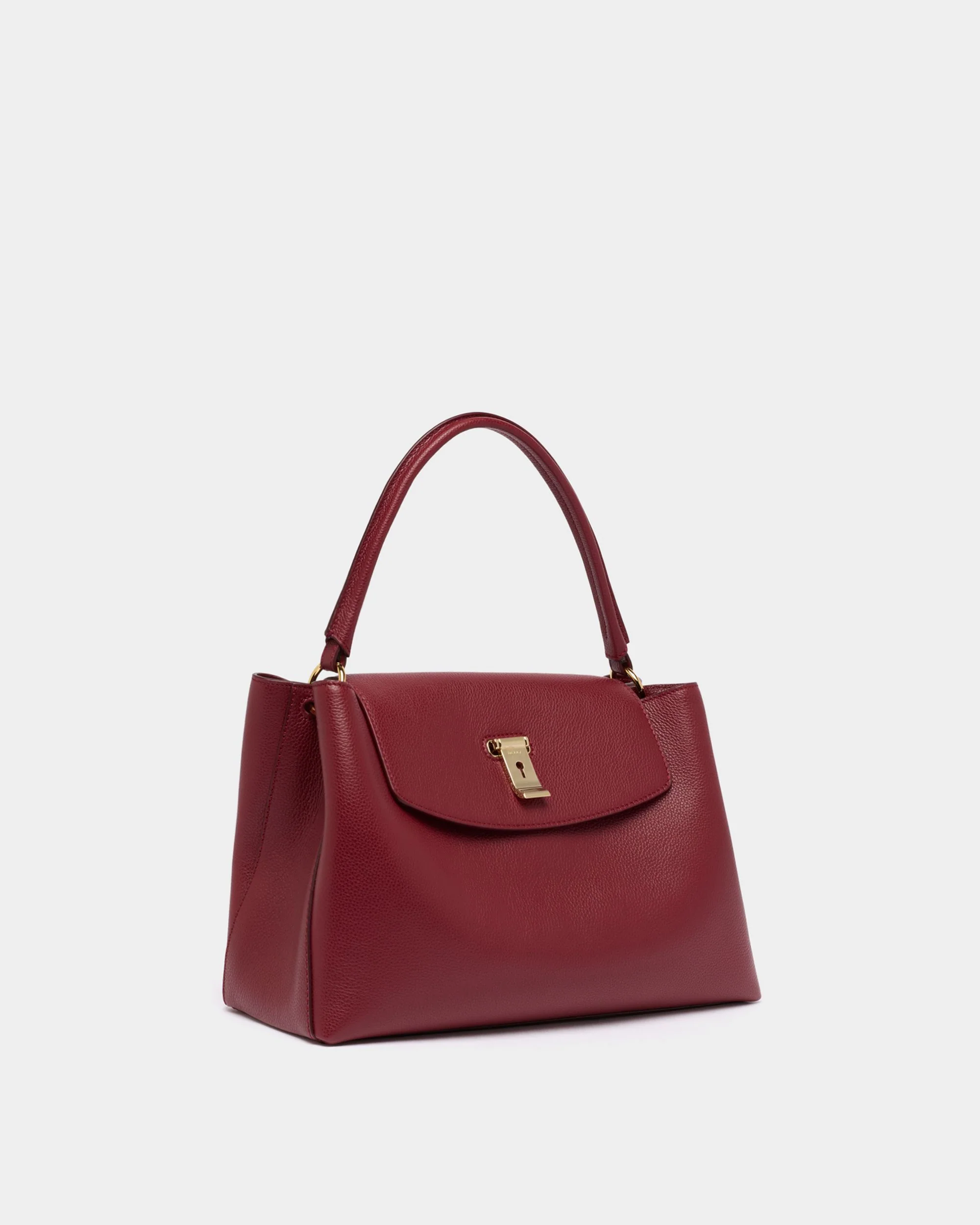 Lock Me Top Handle Bag in Ruby Red Grained Leather - Image 3