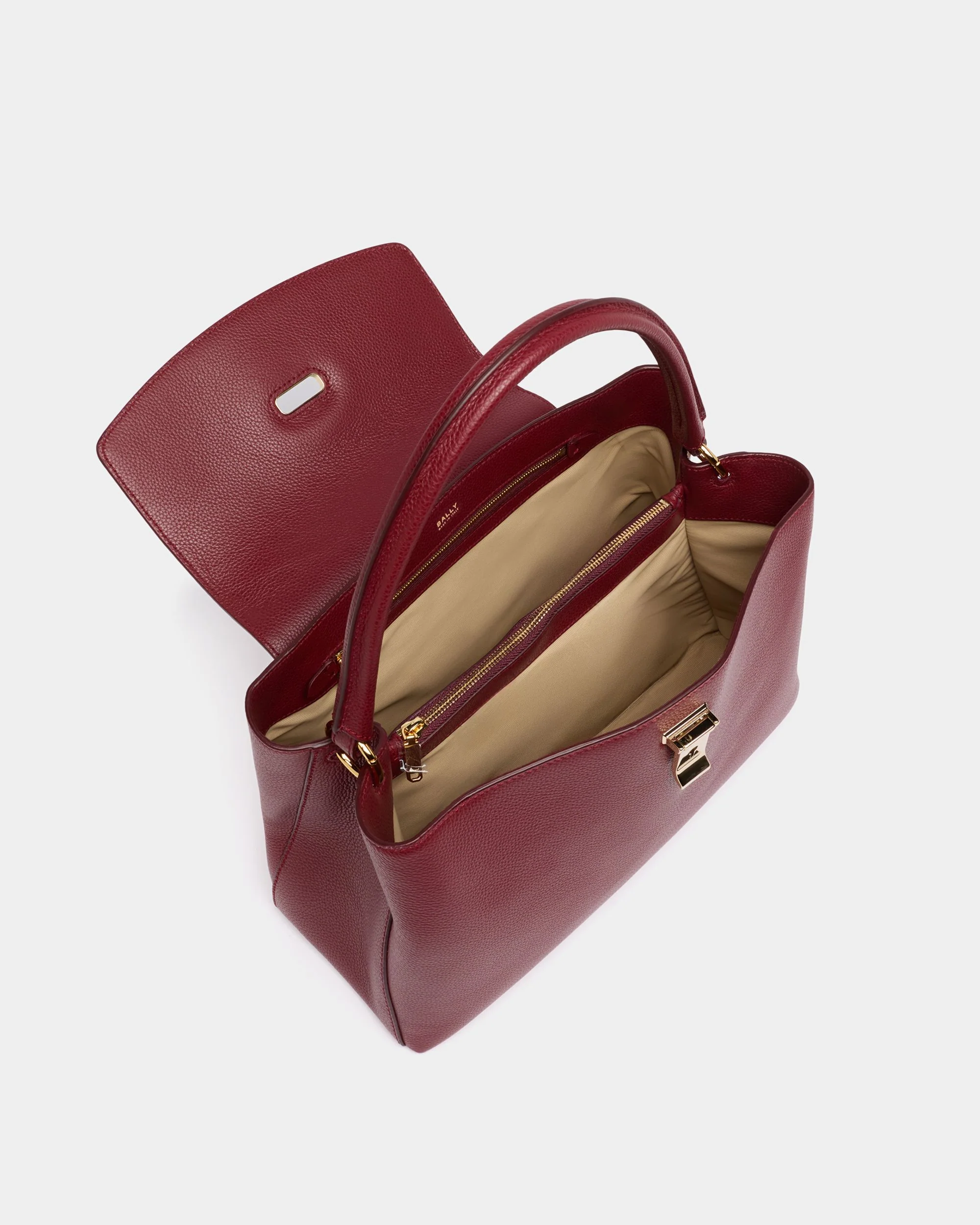 Lock Me Top Handle Bag in Ruby Red Grained Leather - Image 4