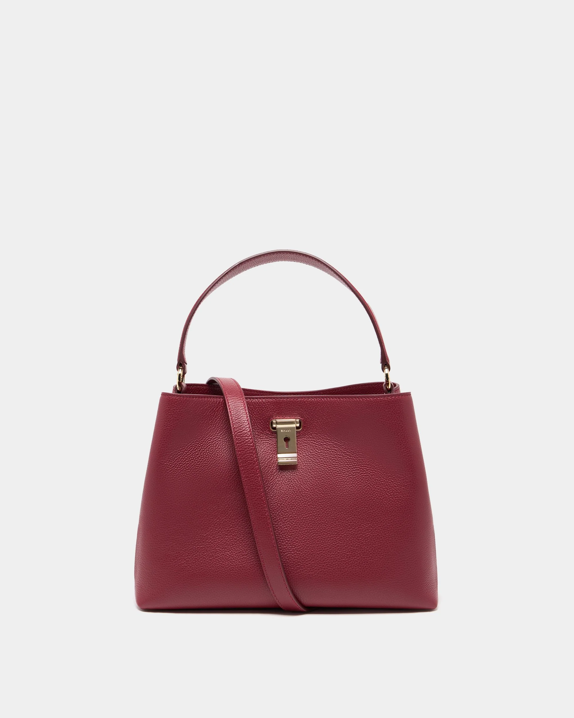 Lock Me Top Handle Bag in Ruby Red Grained Leather