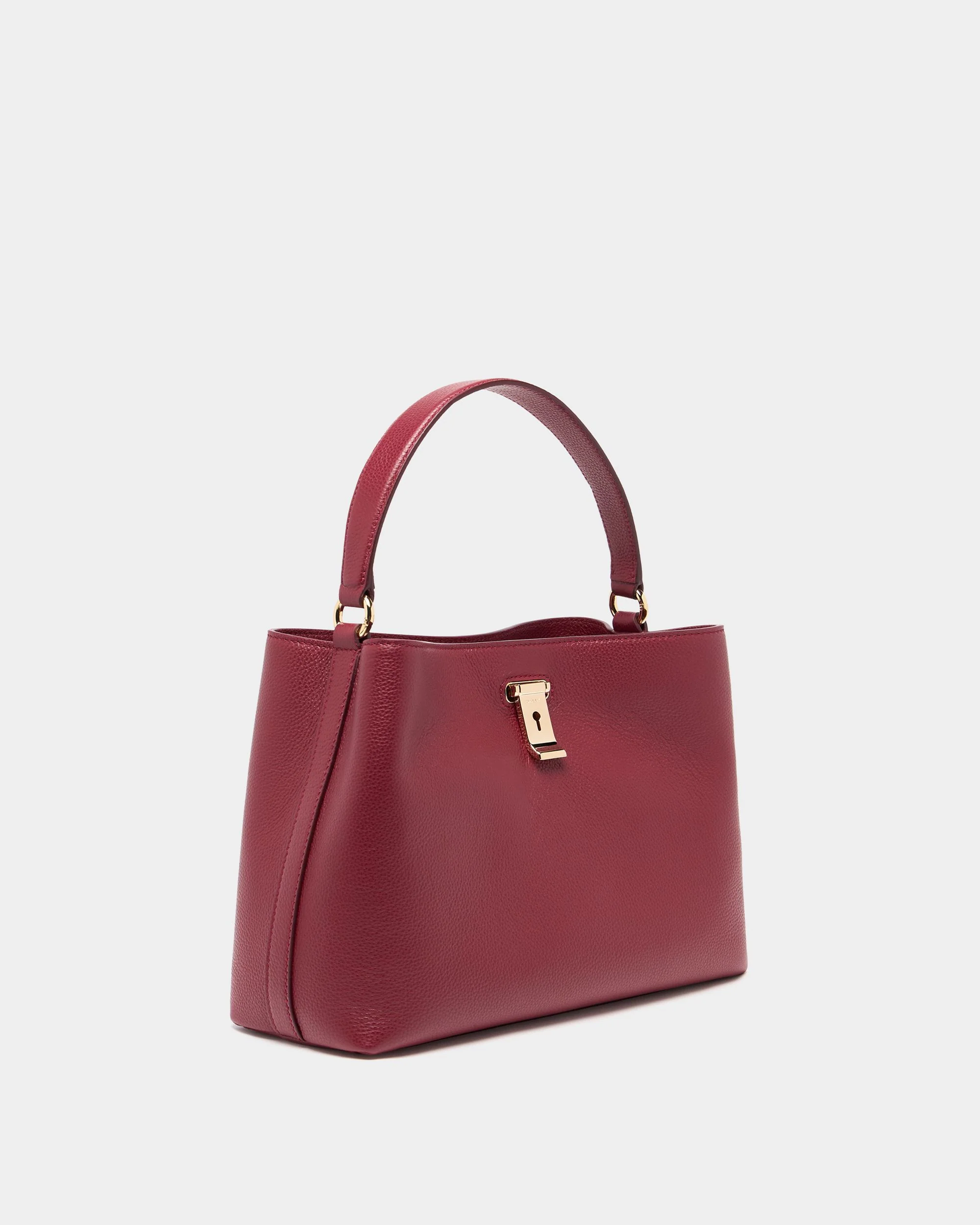 Lock Me Top Handle Bag in Ruby Red Grained Leather - Image 4
