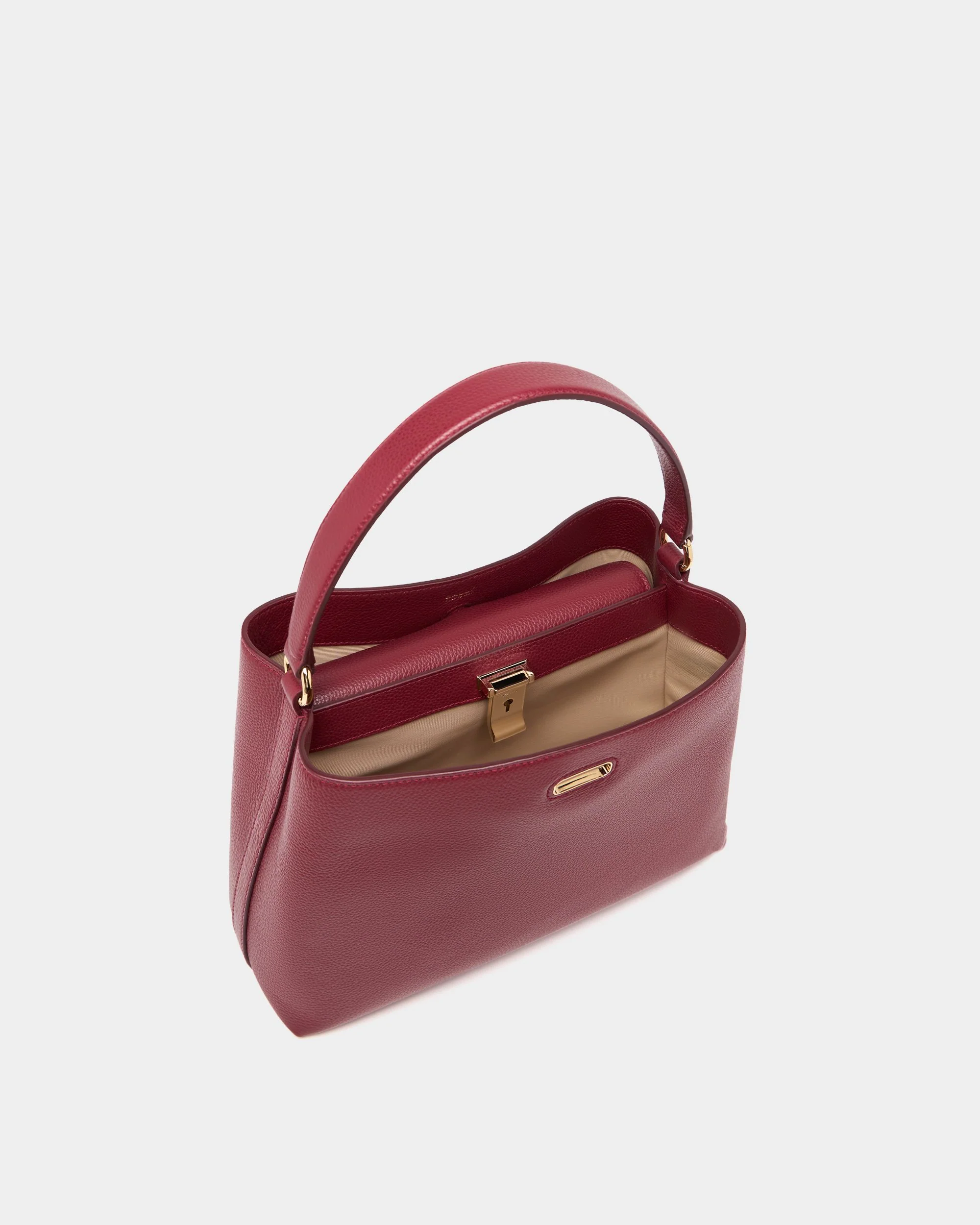 Lock Me Top Handle Bag in Ruby Red Grained Leather - Image 5