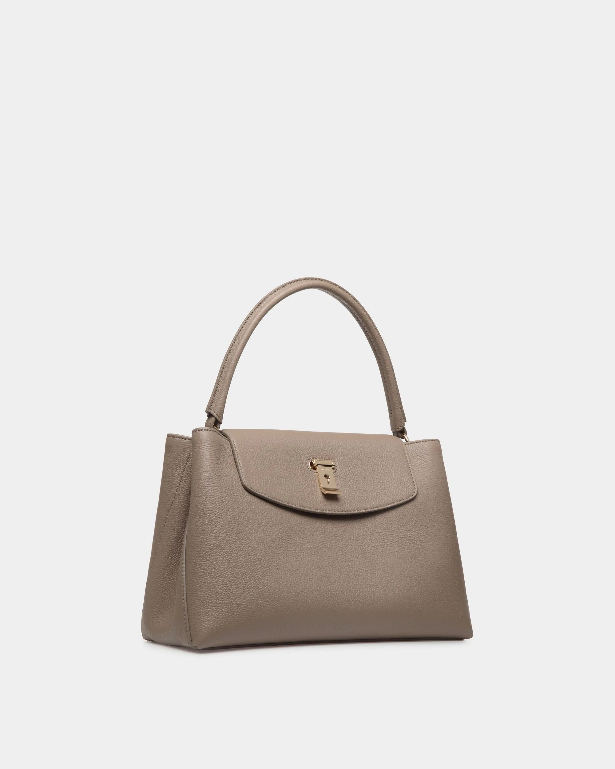 Lock Me Top Handle Bag In Taupe Grained Leather - Image 4
