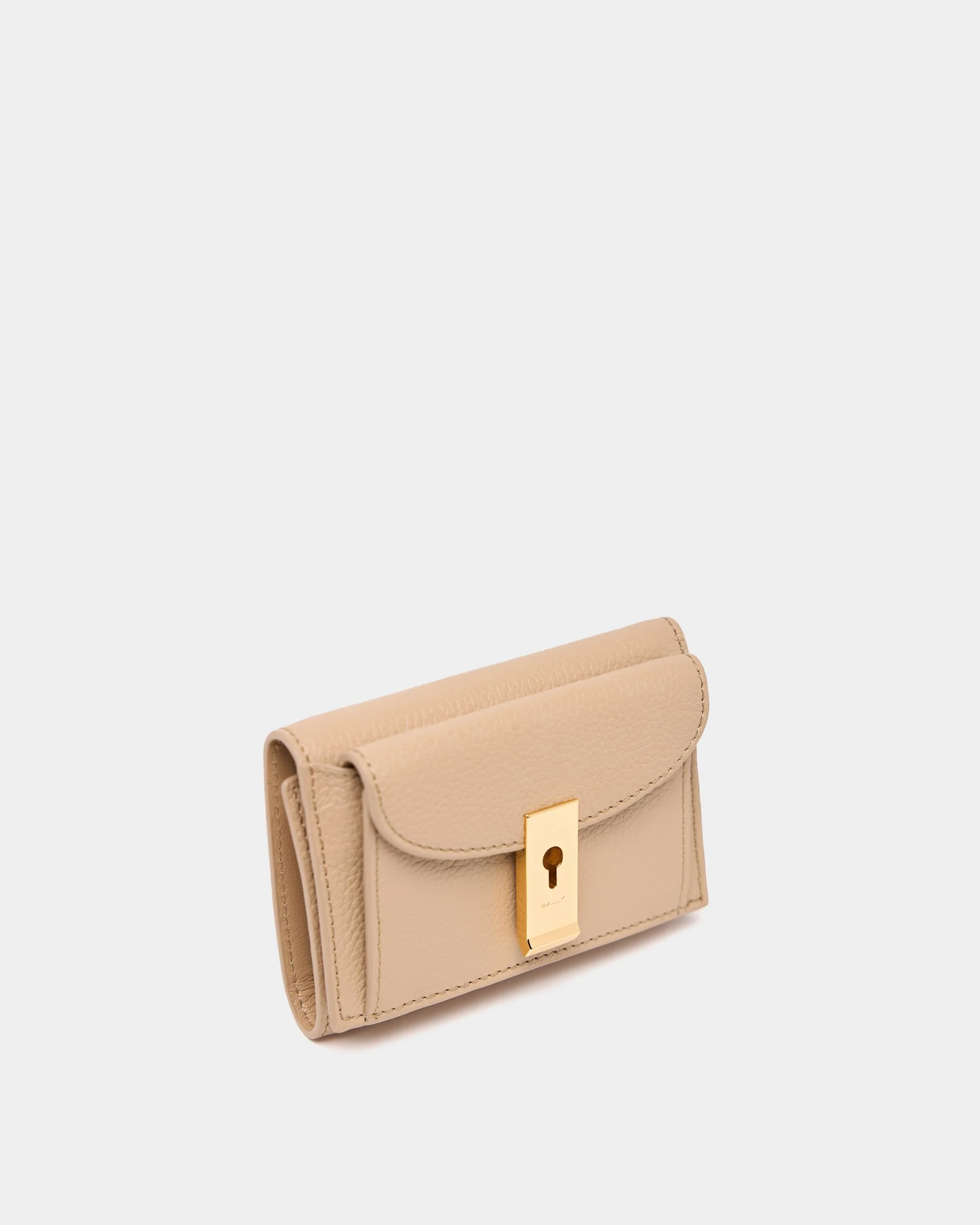 Lock Me Wallet in Light Beige Grained Leather - Image 4
