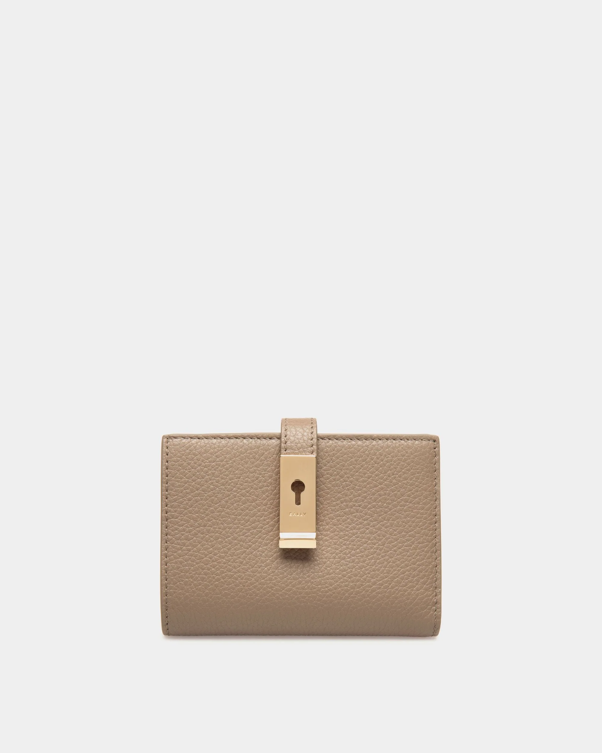 Lock Me Wallet In Taupe Grained Leather