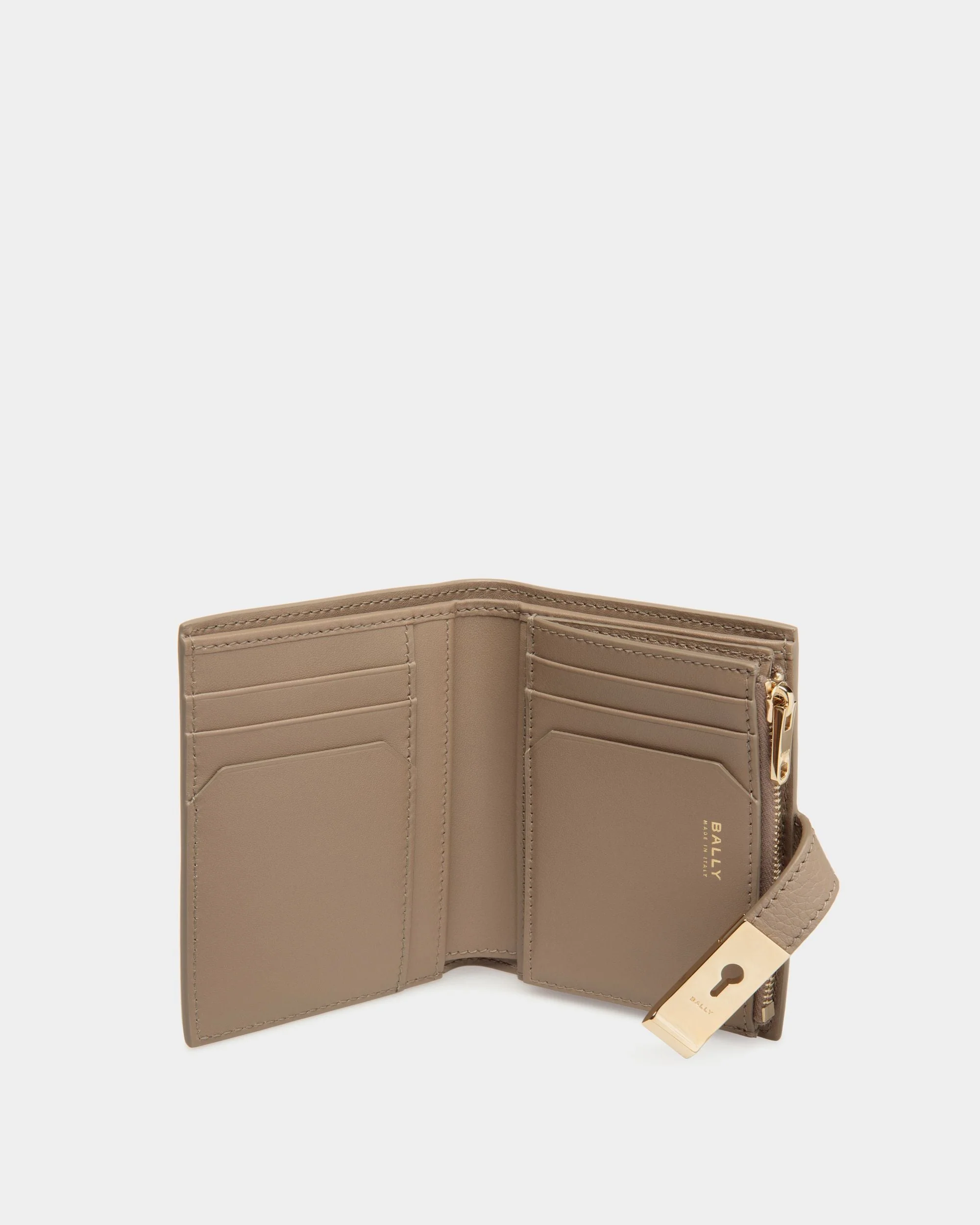 Lock Me Wallet In Taupe Grained Leather - Image 3