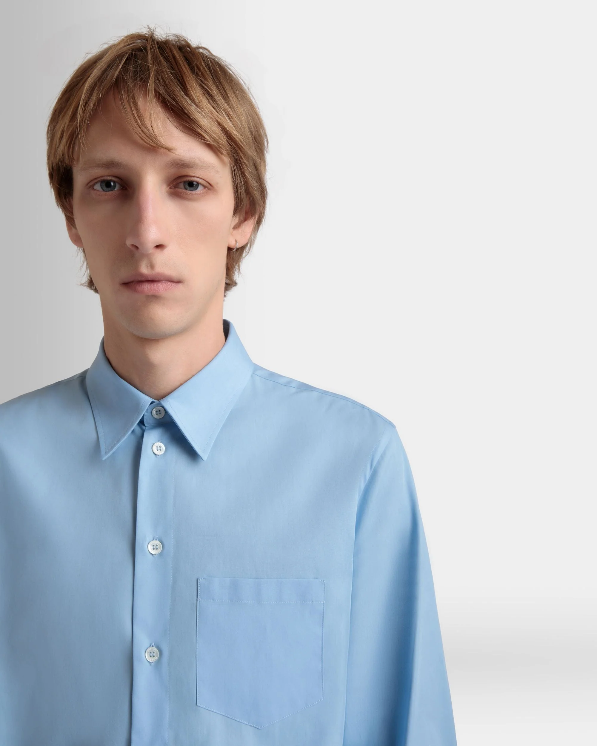 Long Sleeve Shirt In Light Blue Cotton - Image 3