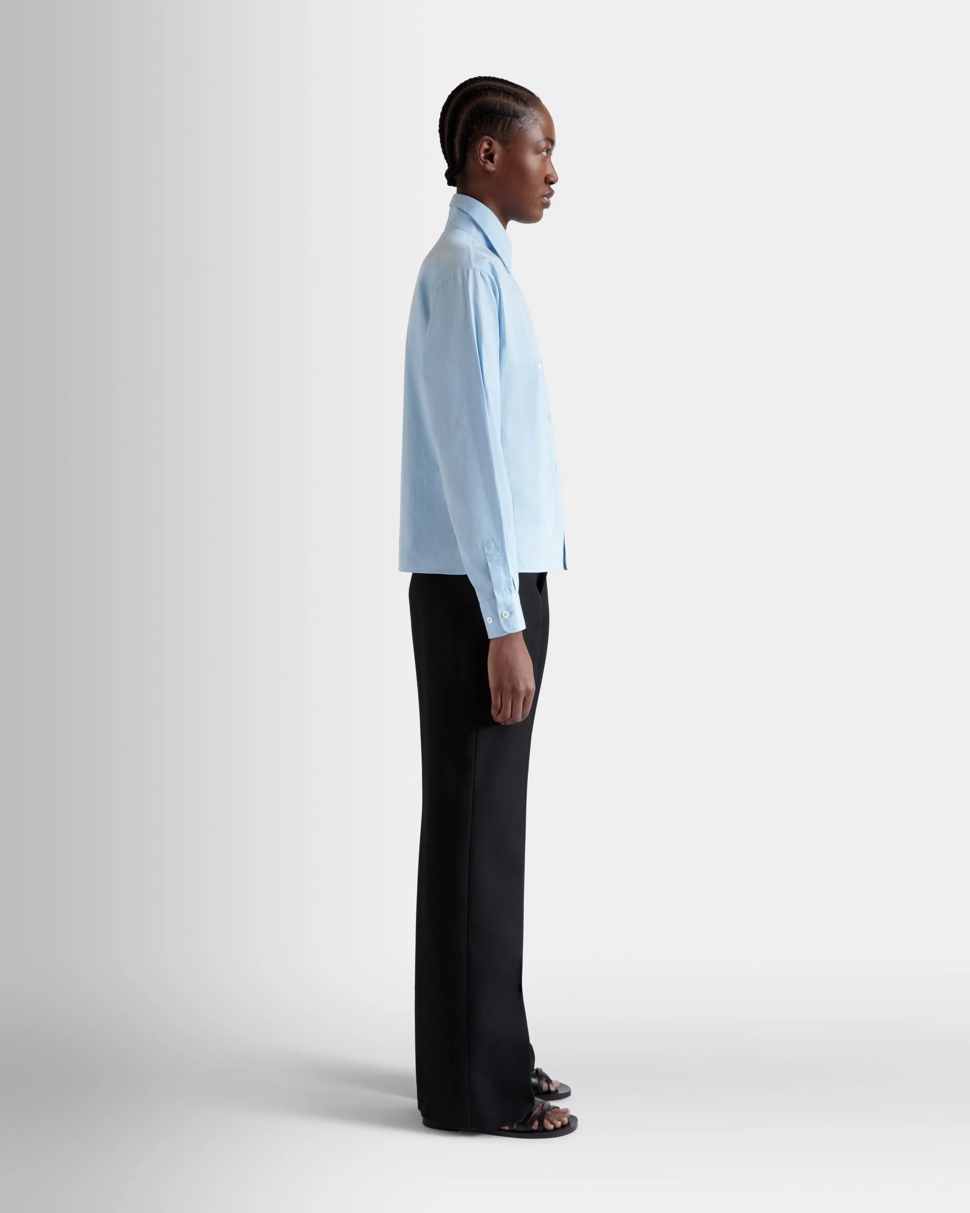 Long Sleeve Shirt In Light Blue Cotton - Image 5