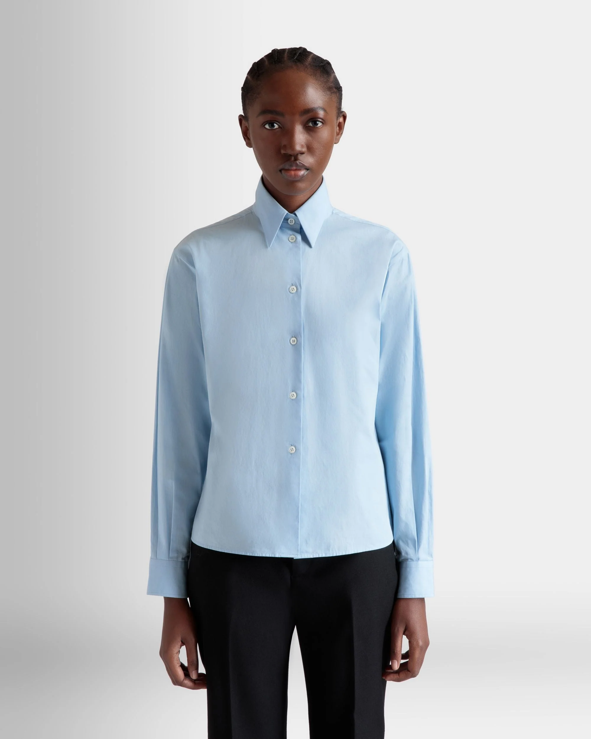 Long Sleeve Shirt In Light Blue Cotton - Image 8