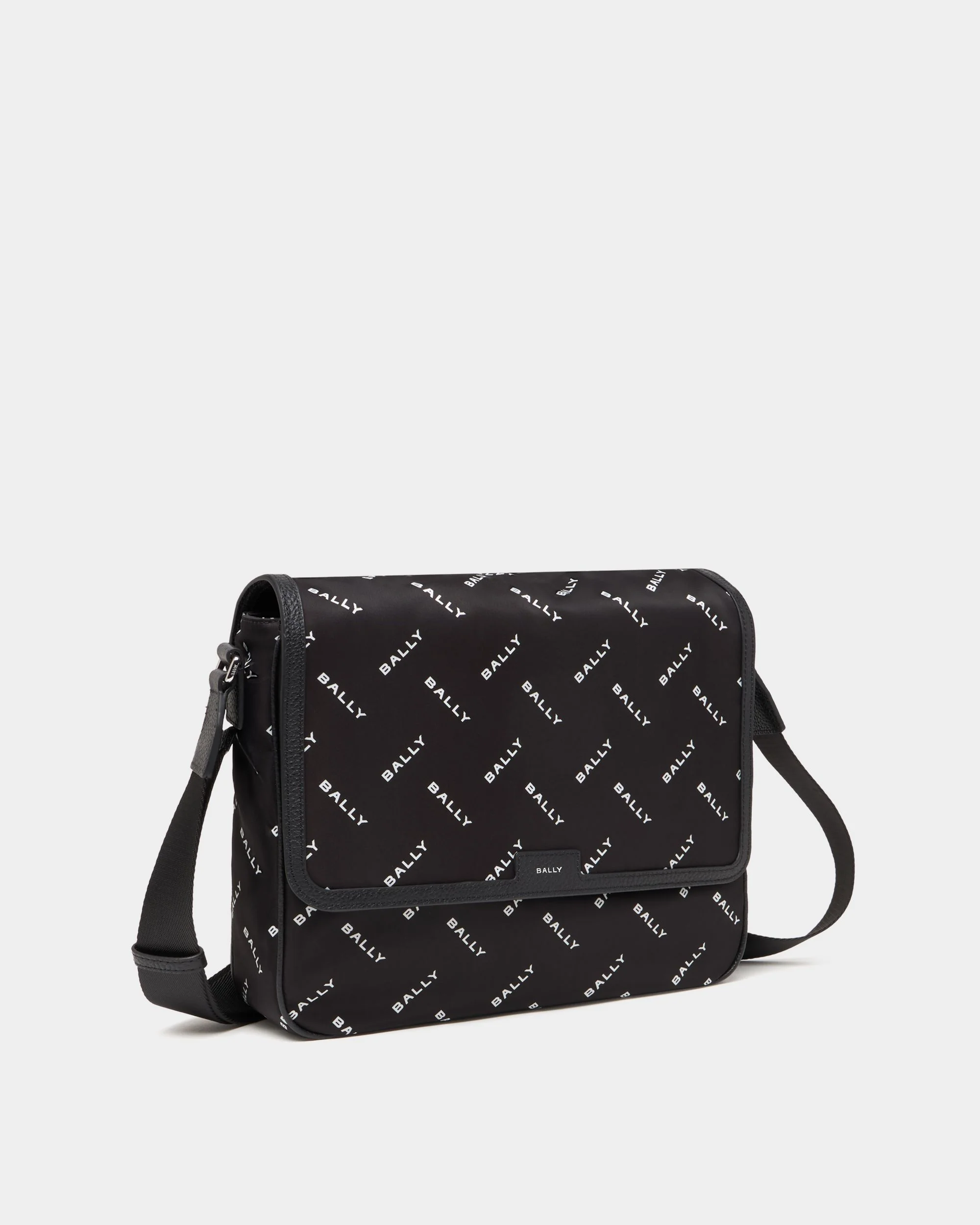 Messenger Bag In Black Nylon With a Chevron Logo Print - Image 3
