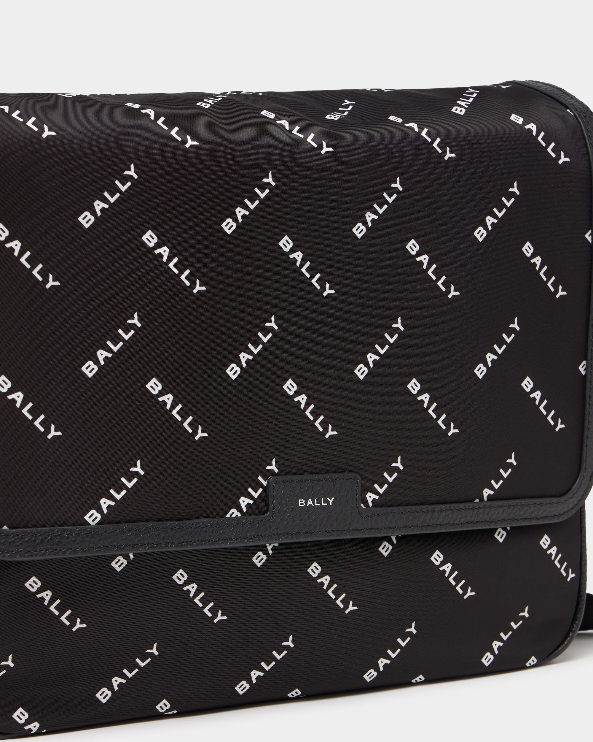 Messenger Bag In Black Nylon With a Chevron Logo Print - Image 5