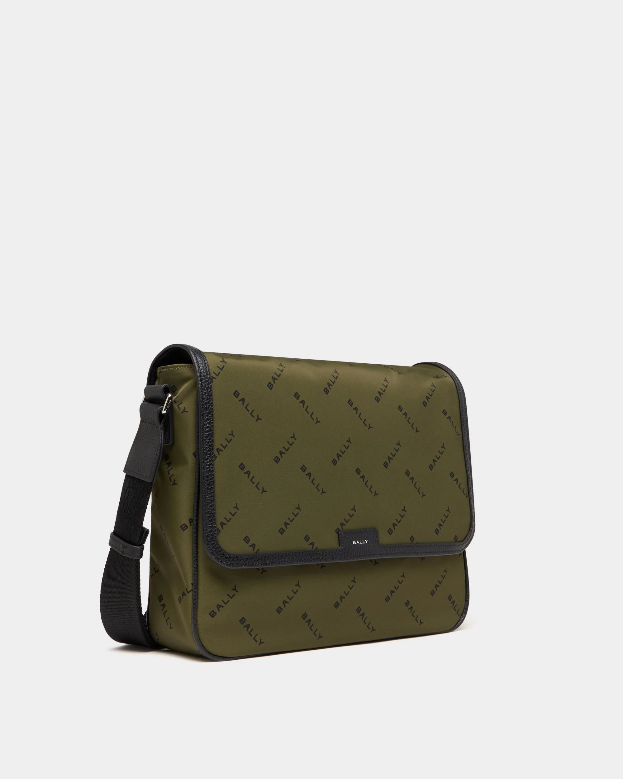 Messenger Bag In Green Nylon With a Chevron Logo Print - Image 3